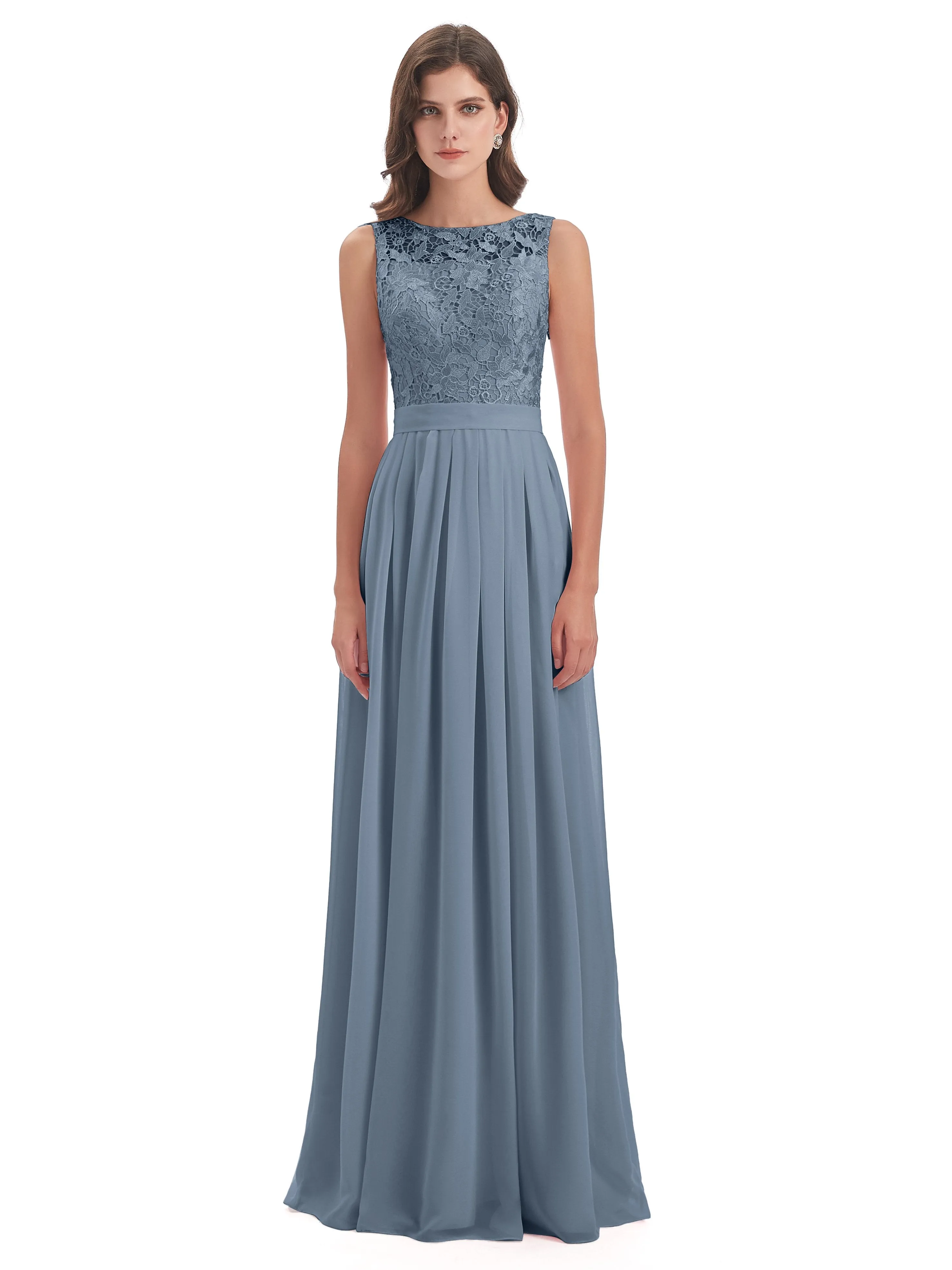 Mabel Illusion Floor-Length Lace/Chiffon Bridesmaid Dresses