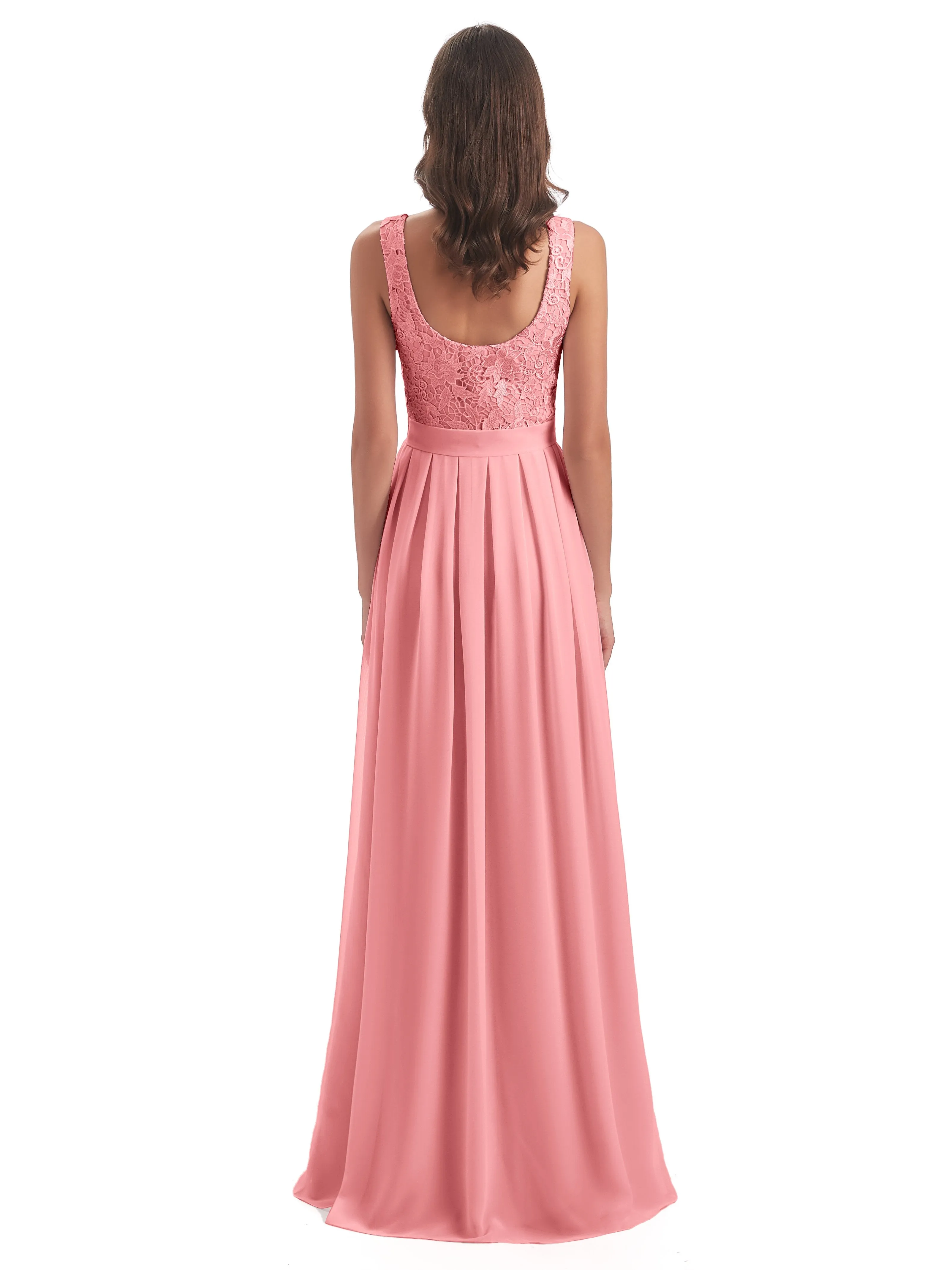 Mabel Illusion Floor-Length Lace/Chiffon Bridesmaid Dresses