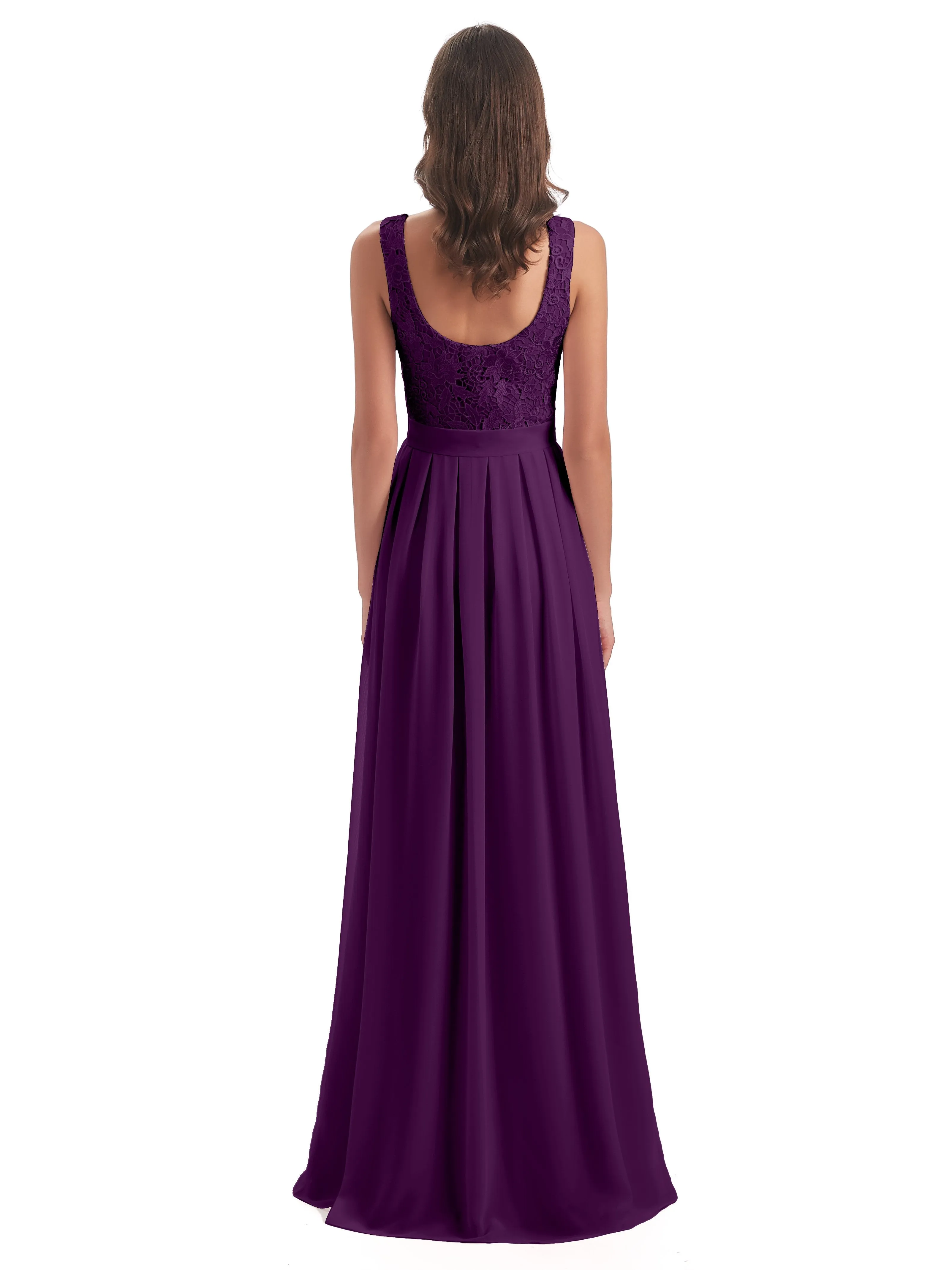 Mabel Illusion Floor-Length Lace/Chiffon Bridesmaid Dresses