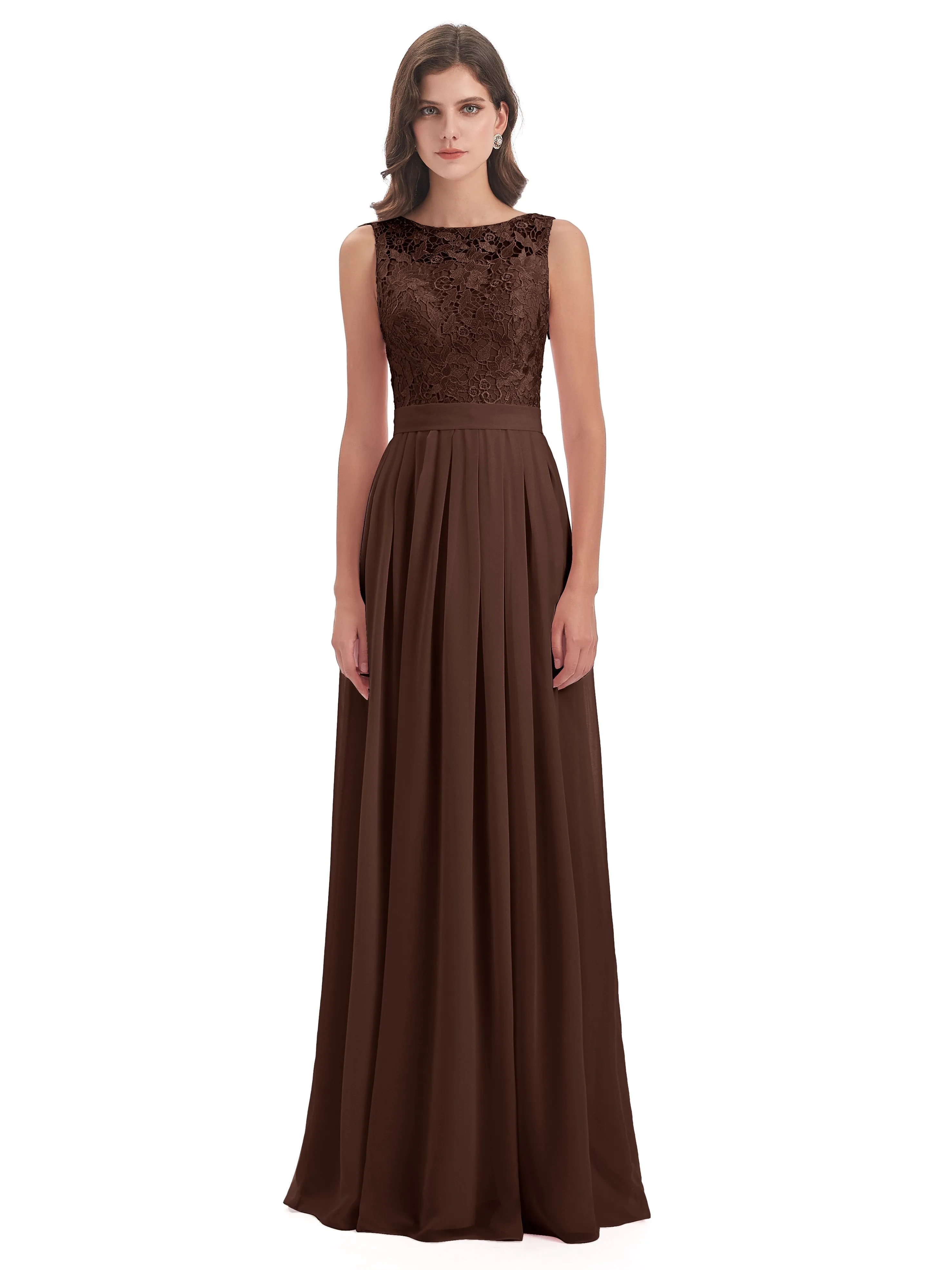 Mabel Illusion Floor-Length Lace/Chiffon Bridesmaid Dresses