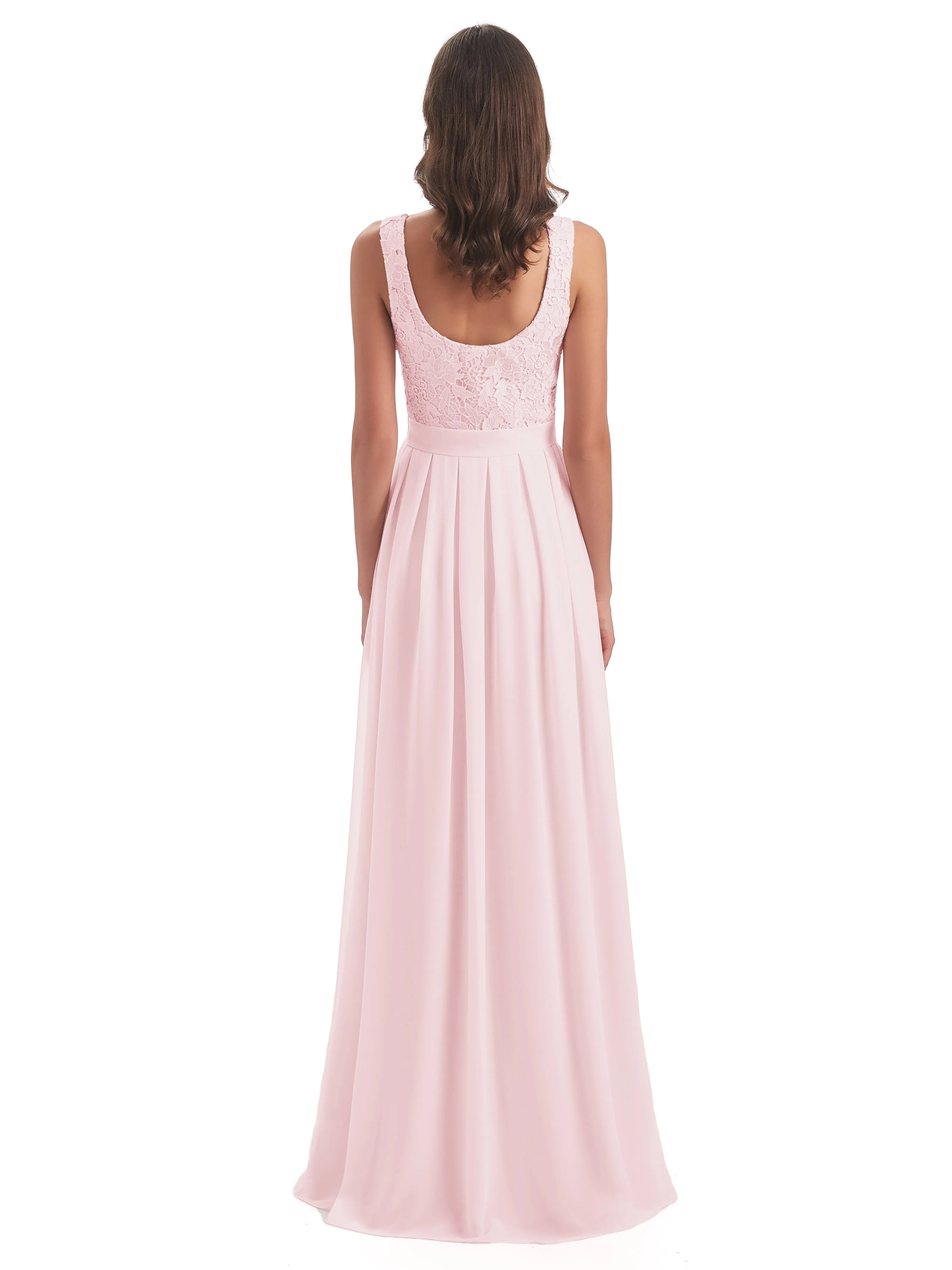 Mabel Illusion Floor-Length Lace/Chiffon Bridesmaid Dresses