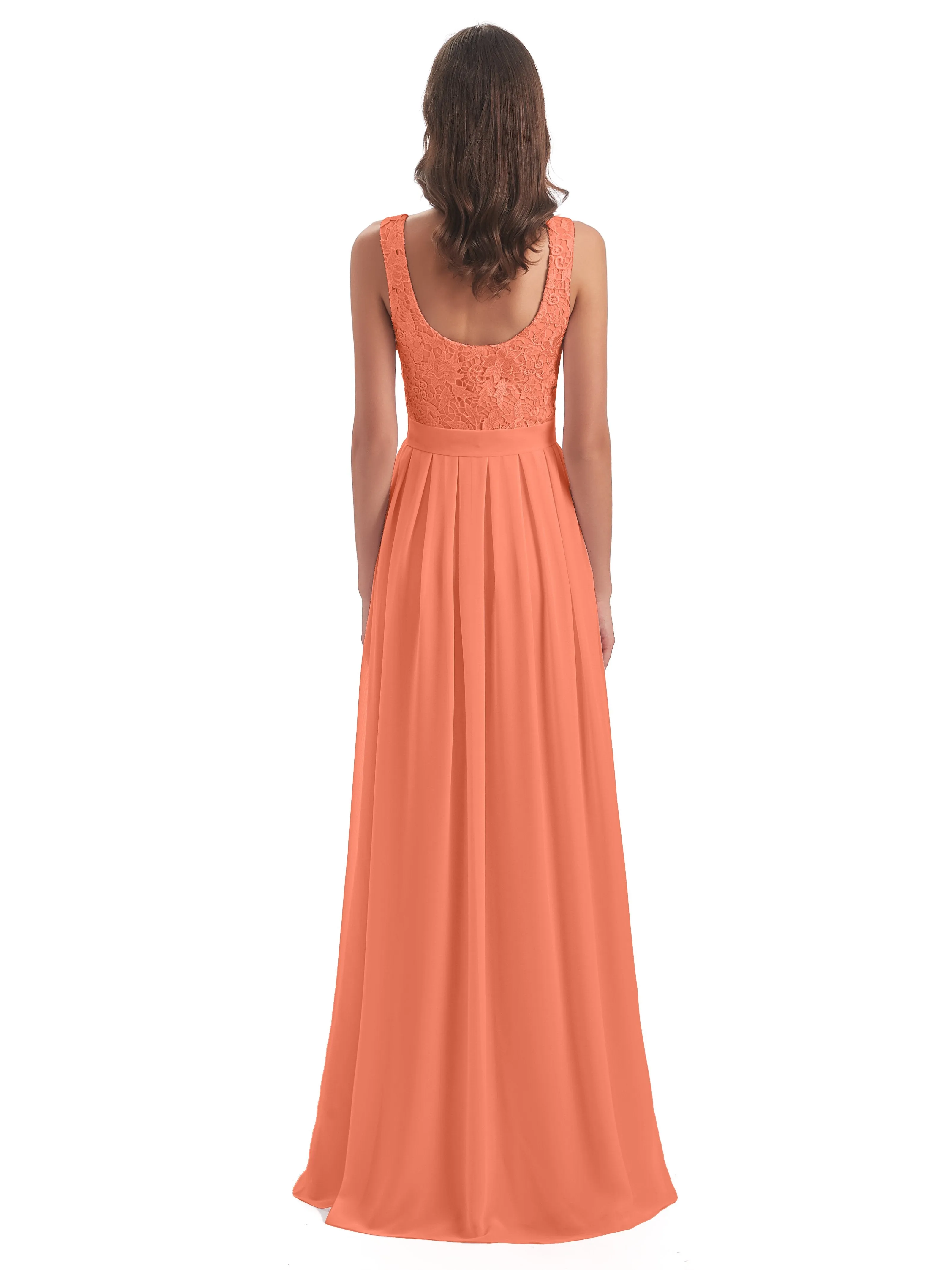 Mabel Illusion Floor-Length Lace/Chiffon Bridesmaid Dresses