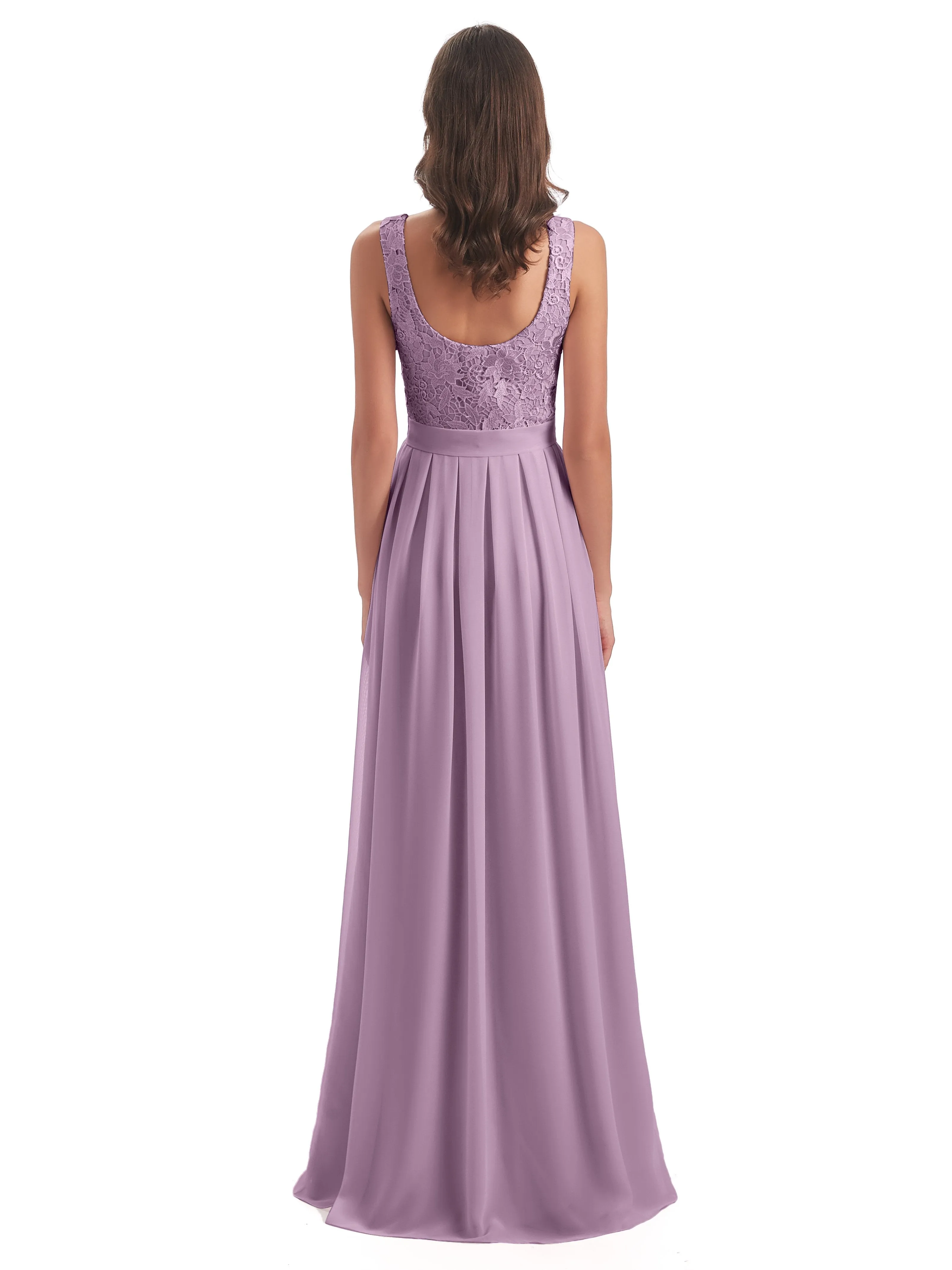 Mabel Illusion Floor-Length Lace/Chiffon Bridesmaid Dresses