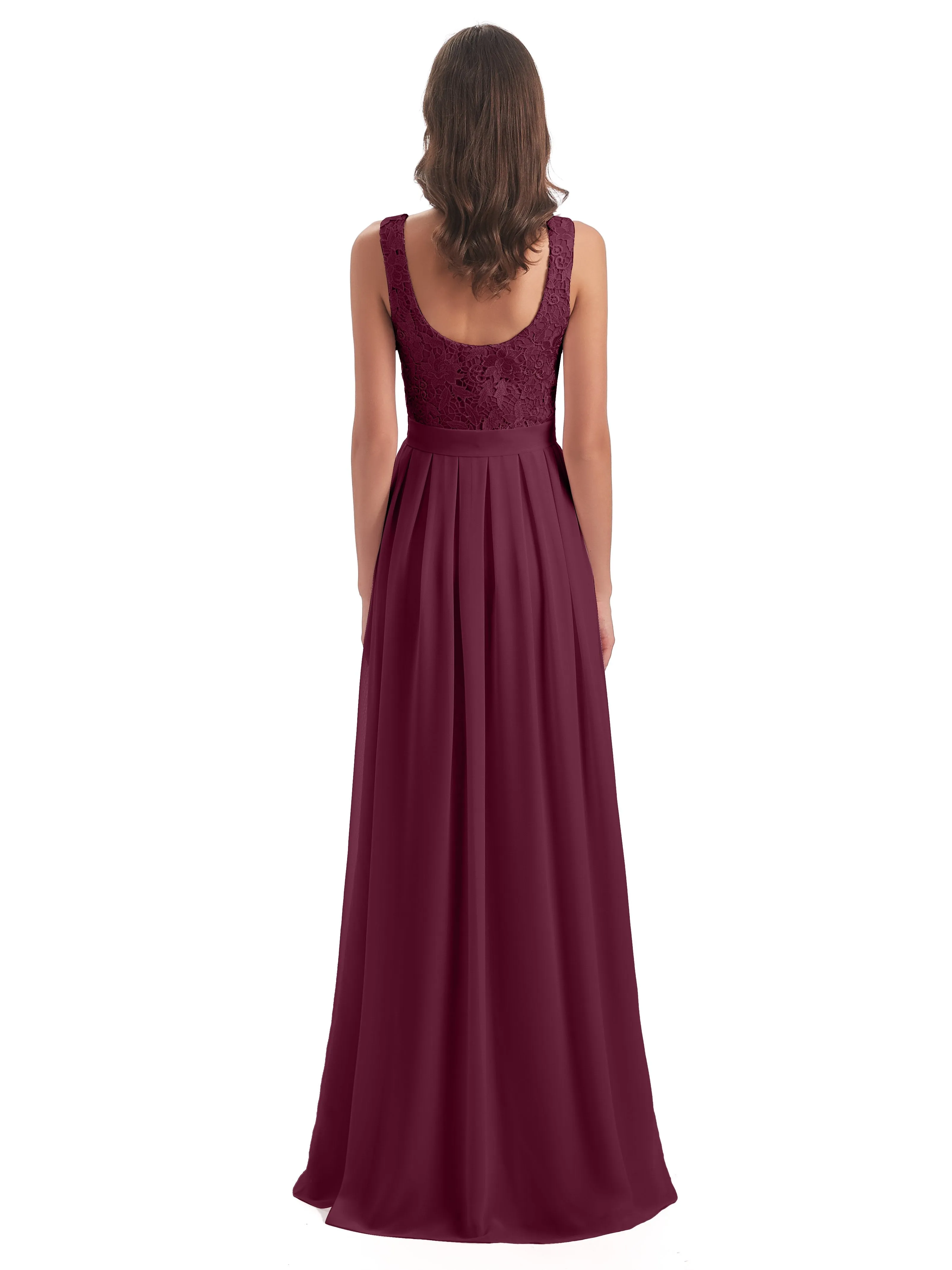 Mabel Illusion Floor-Length Lace/Chiffon Bridesmaid Dresses