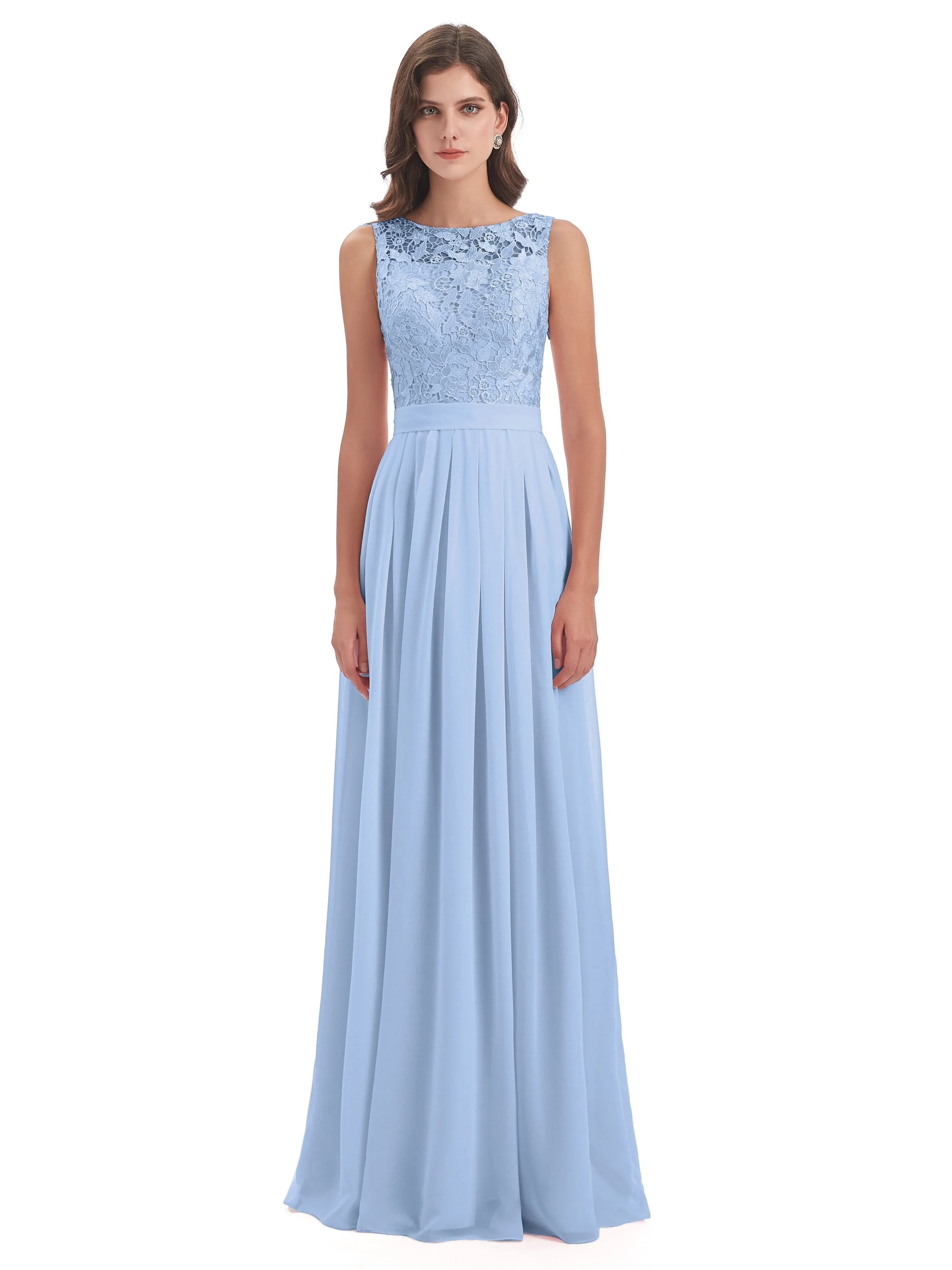 Mabel Illusion Floor-Length Lace/Chiffon Bridesmaid Dresses