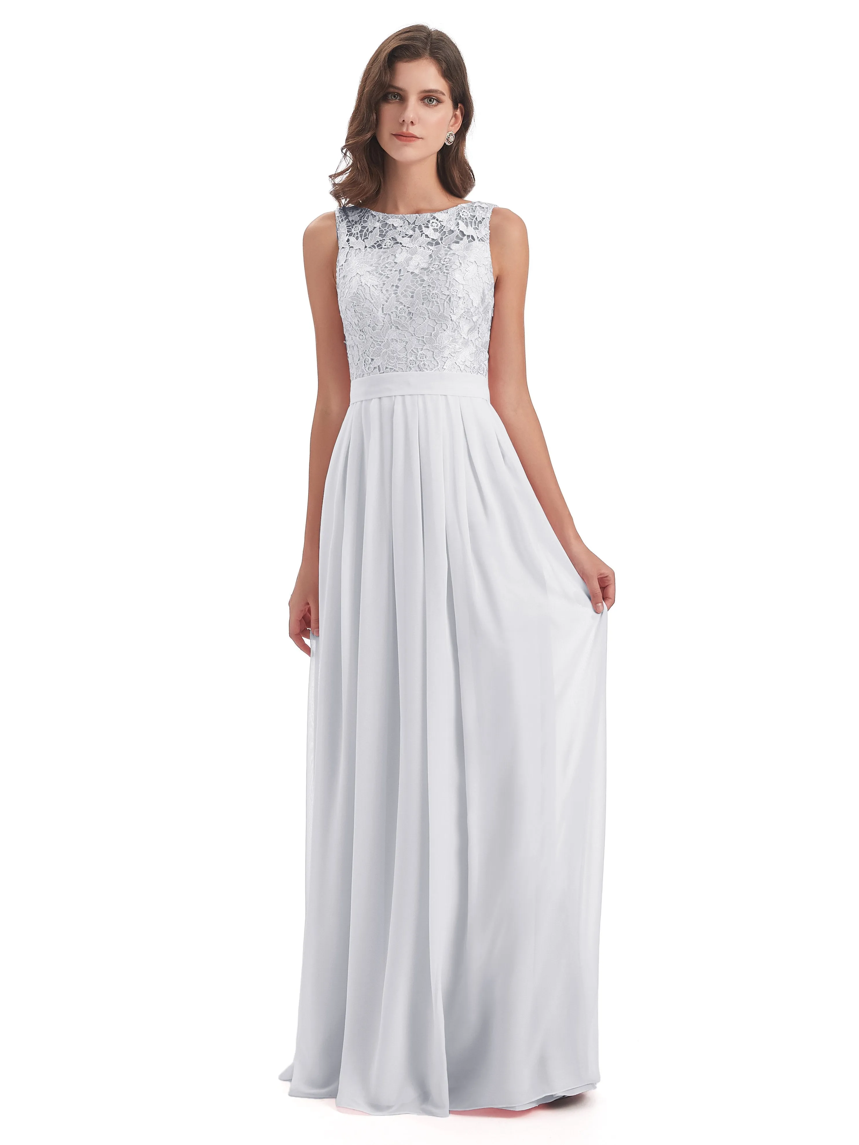 Mabel Illusion Floor-Length Lace/Chiffon Bridesmaid Dresses