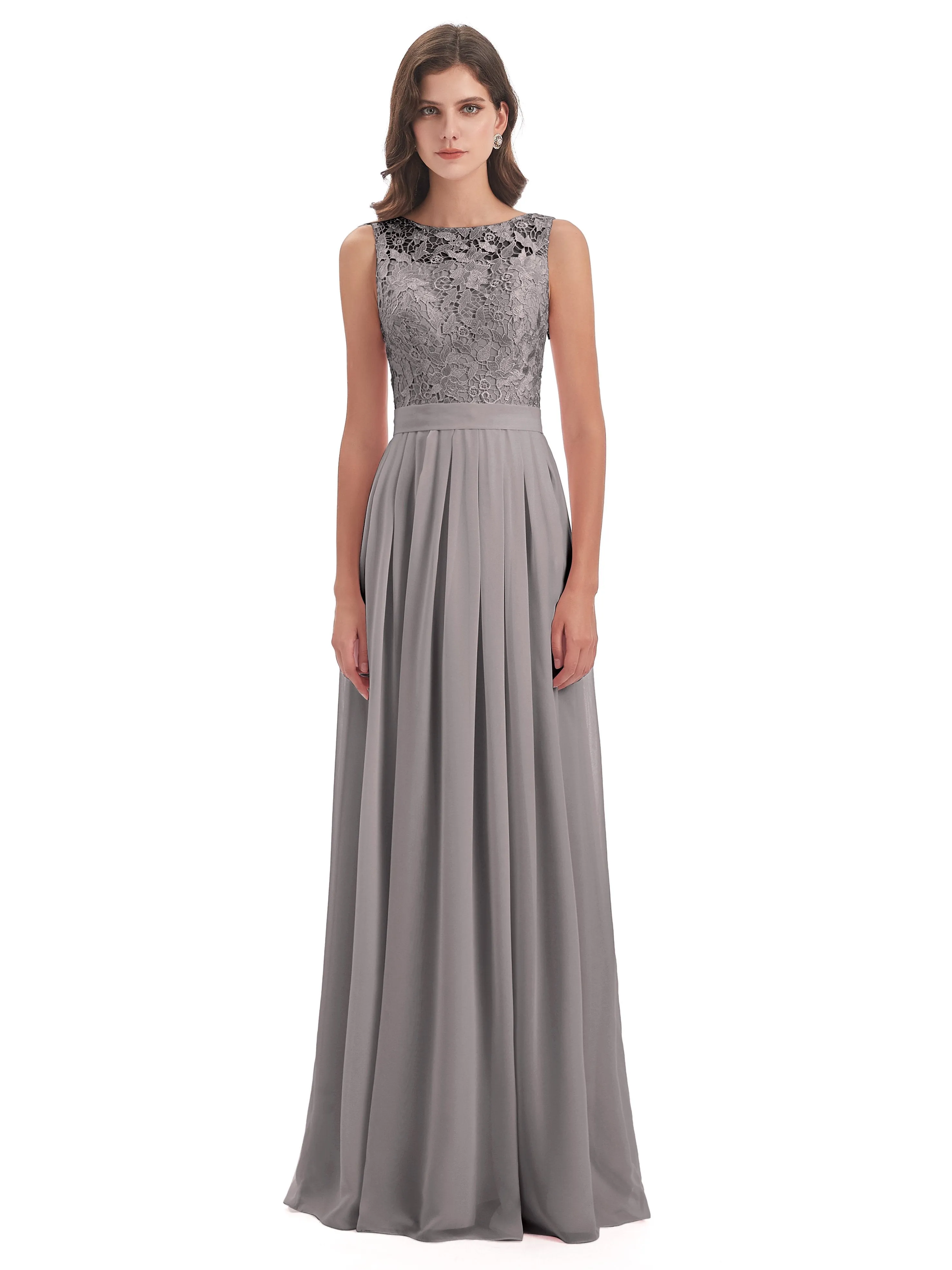 Mabel Illusion Floor-Length Lace/Chiffon Bridesmaid Dresses