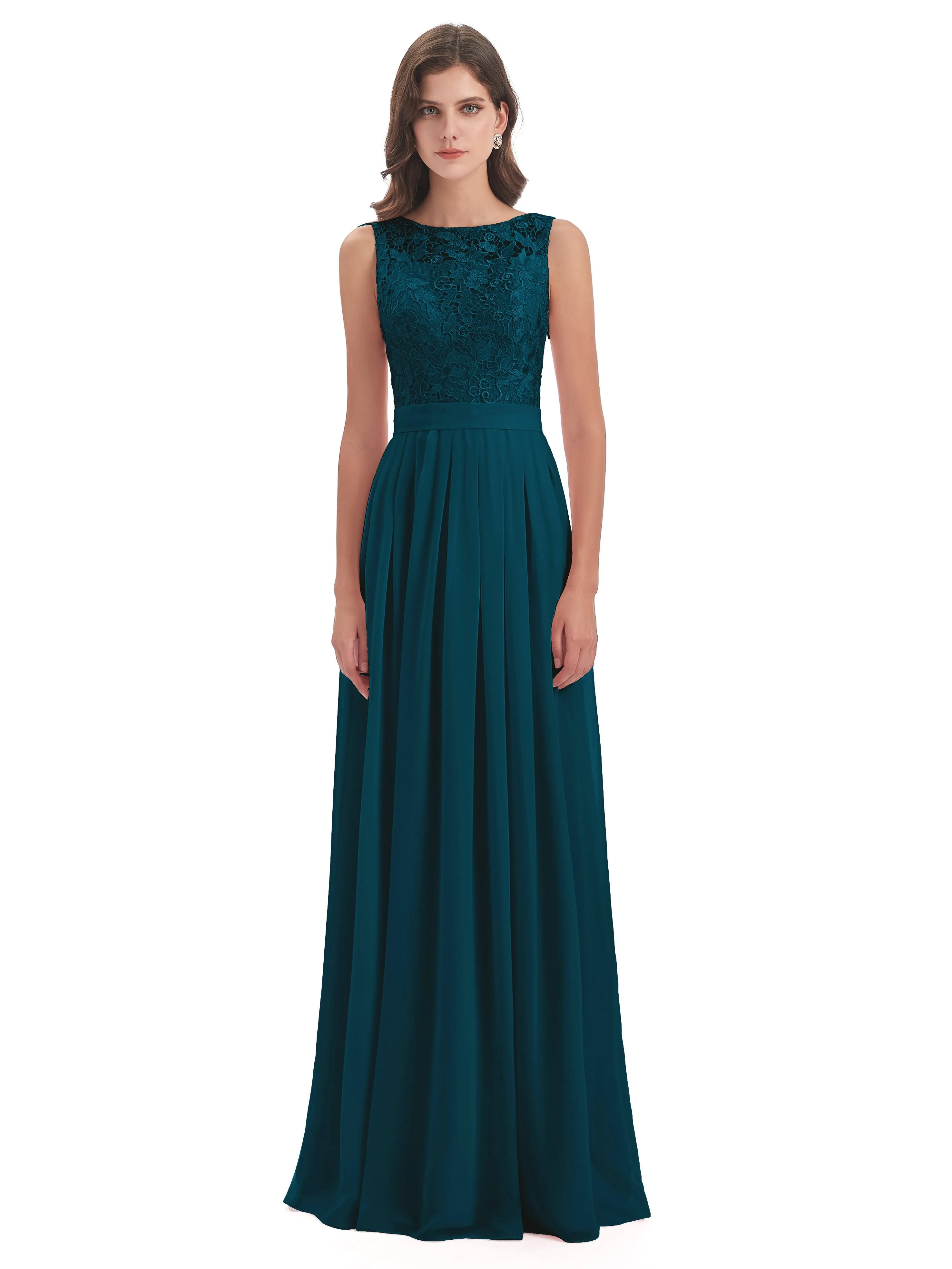 Mabel Illusion Floor-Length Lace/Chiffon Bridesmaid Dresses