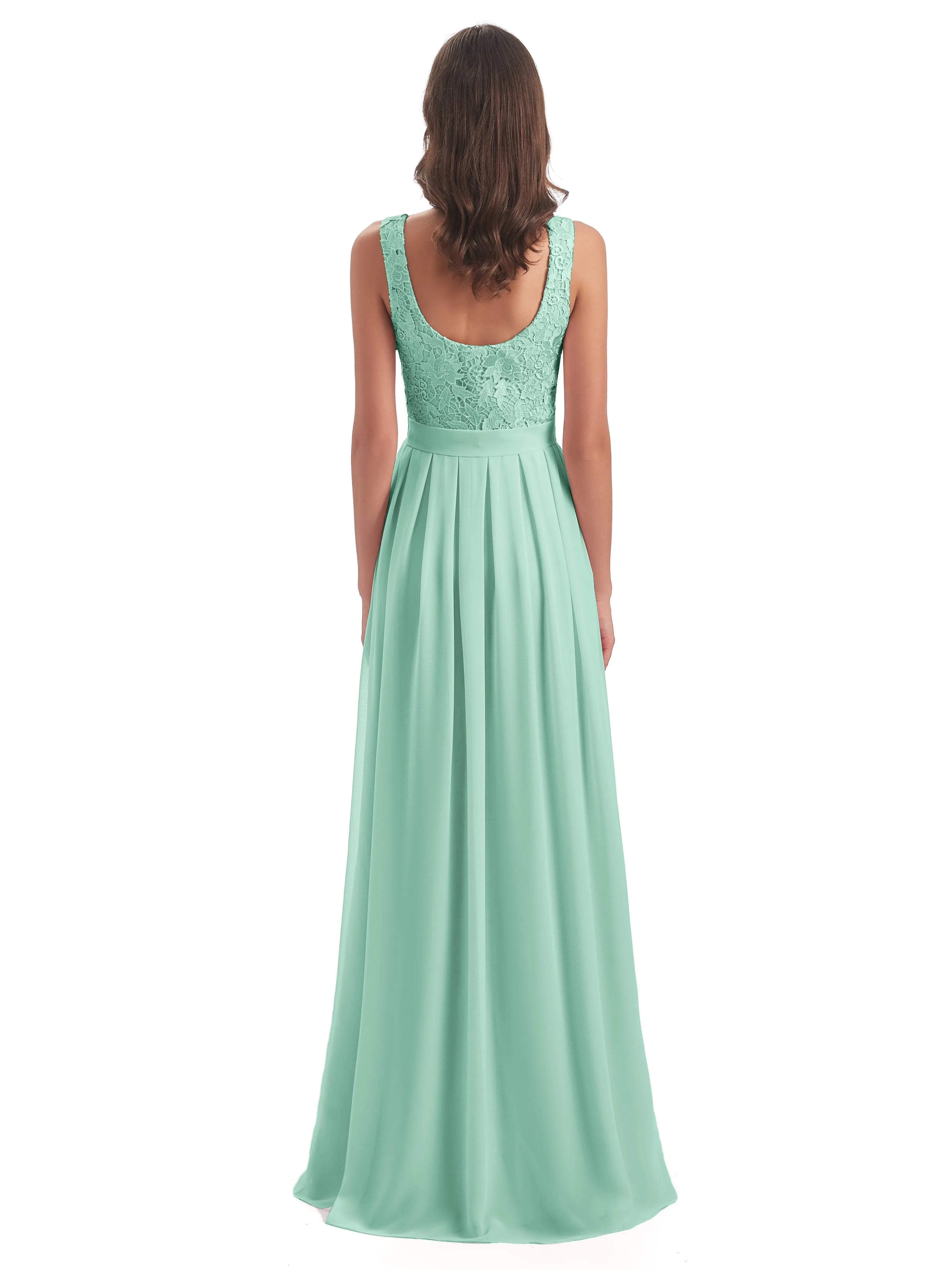 Mabel Illusion Floor-Length Lace/Chiffon Bridesmaid Dresses