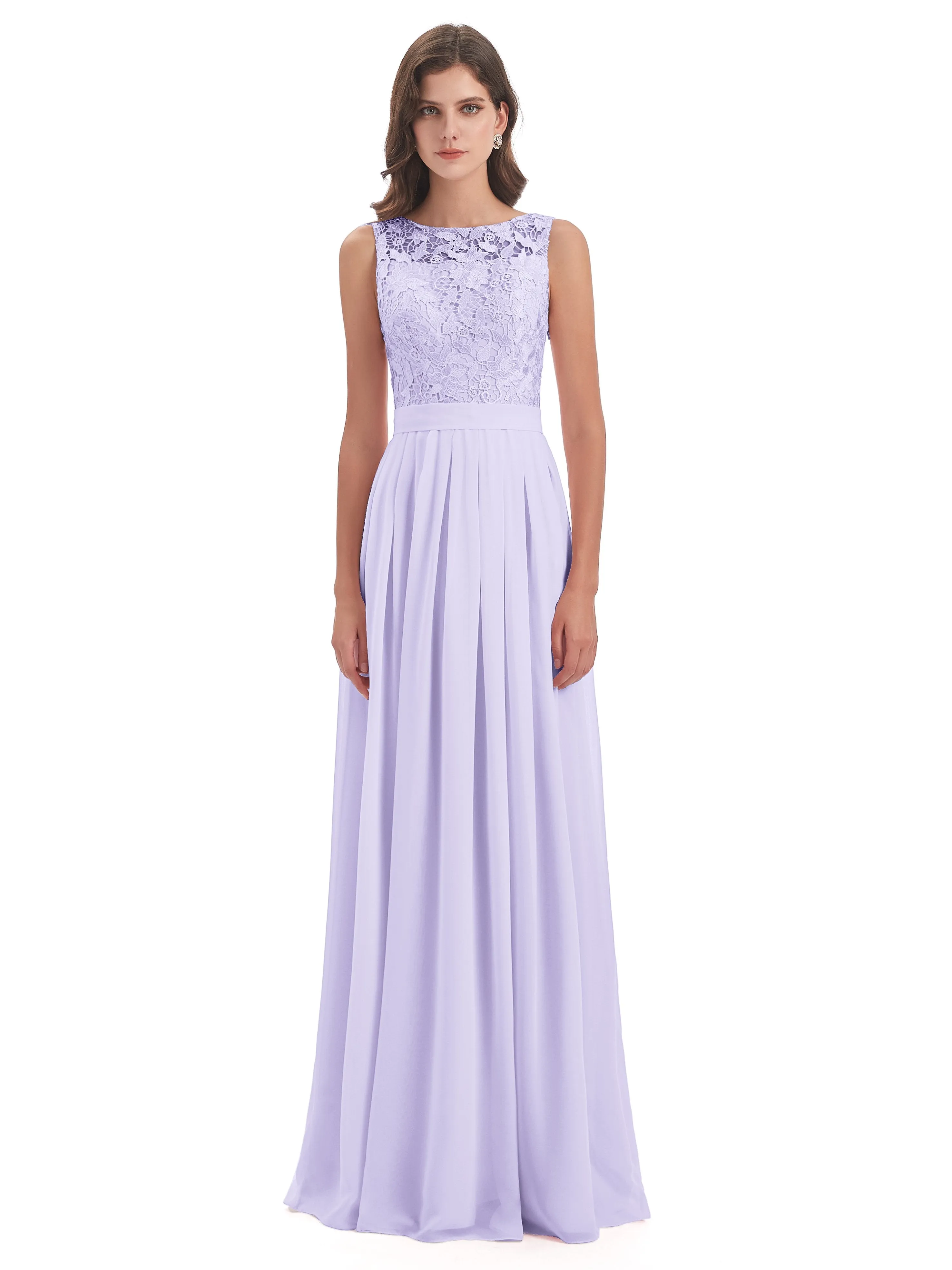 Mabel Illusion Floor-Length Lace/Chiffon Bridesmaid Dresses