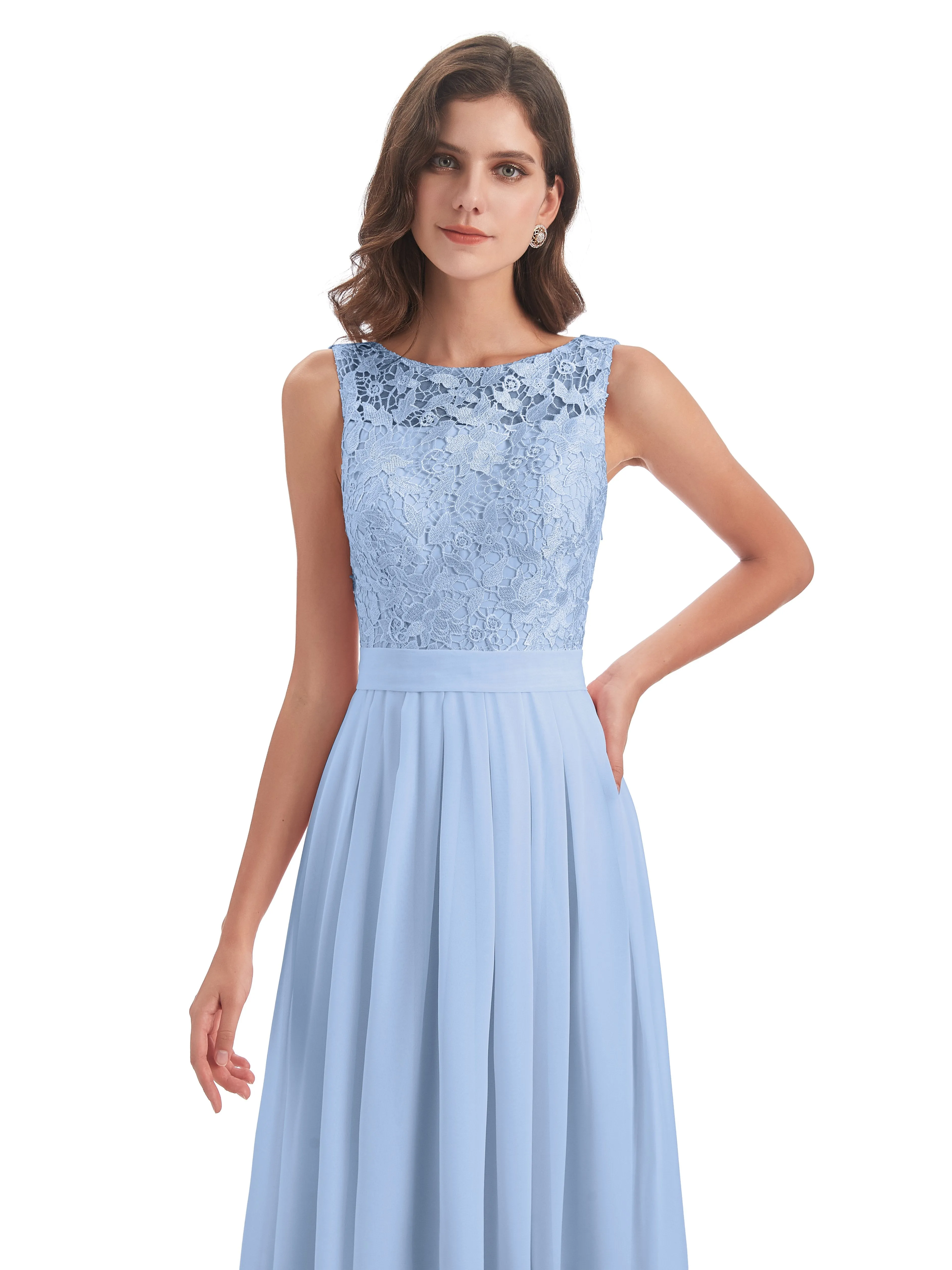 Mabel Illusion Floor-Length Lace/Chiffon Bridesmaid Dresses