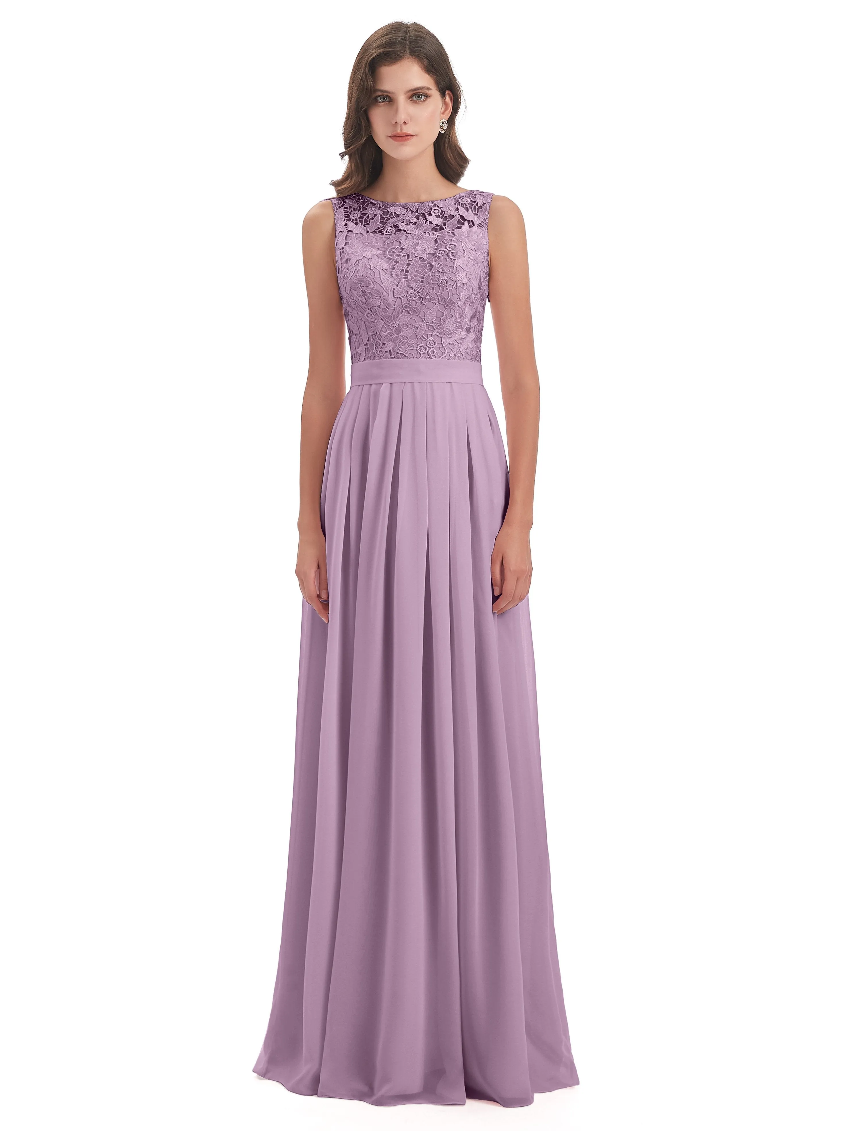 Mabel Illusion Floor-Length Lace/Chiffon Bridesmaid Dresses