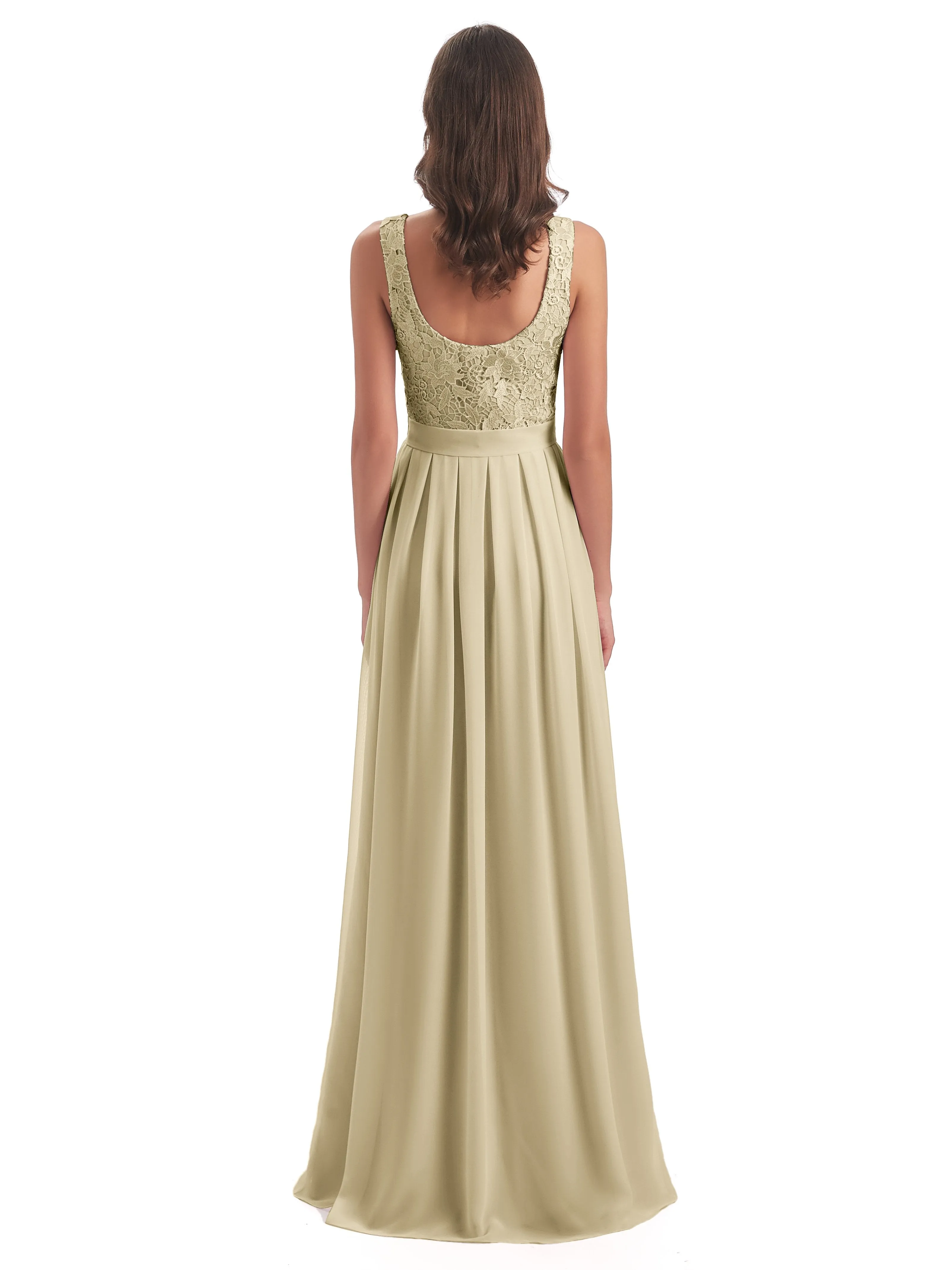 Mabel Illusion Floor-Length Lace/Chiffon Bridesmaid Dresses