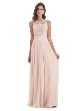 Mabel Illusion Floor-Length Lace/Chiffon Bridesmaid Dresses