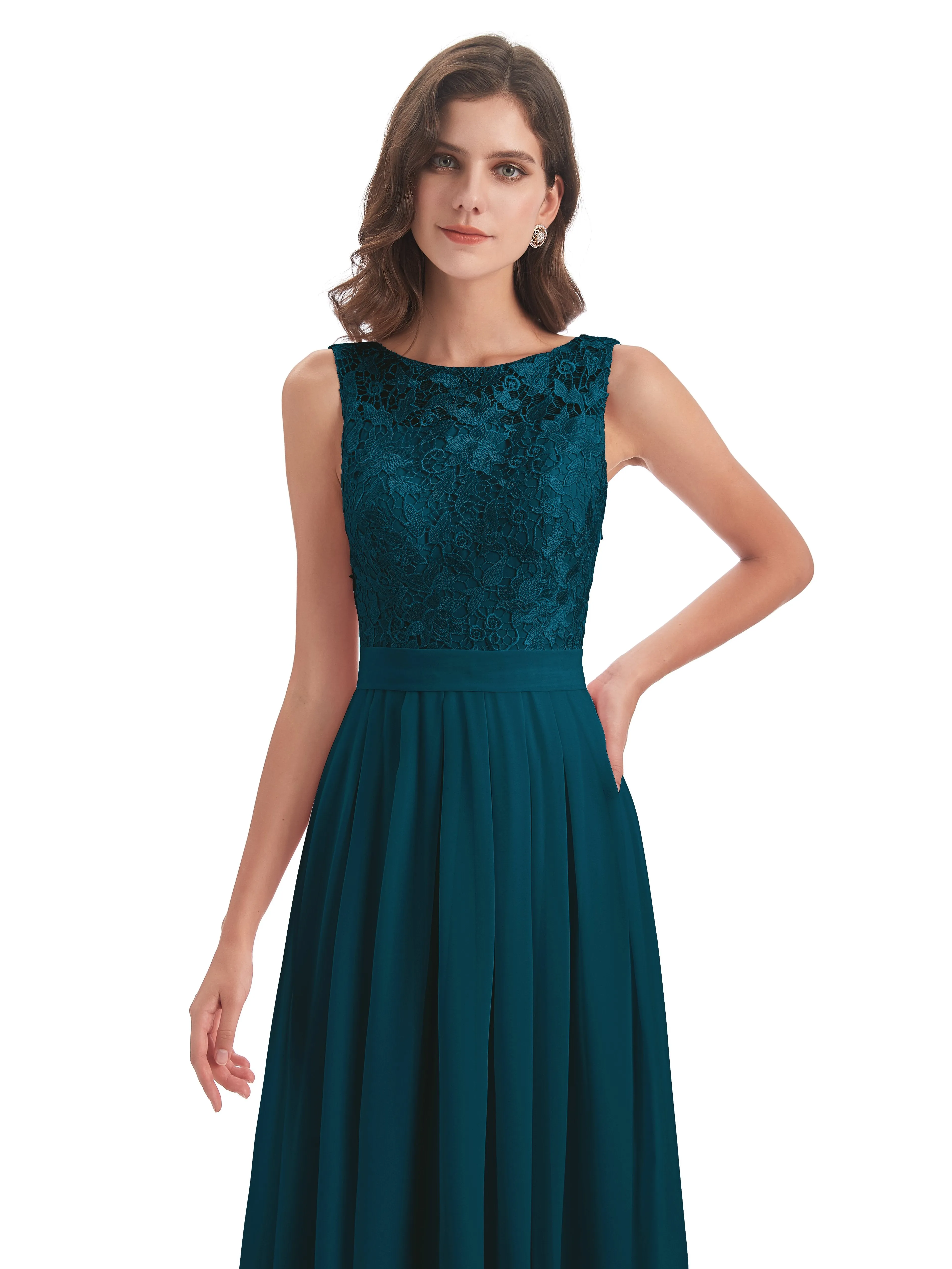 Mabel Illusion Floor-Length Lace/Chiffon Bridesmaid Dresses