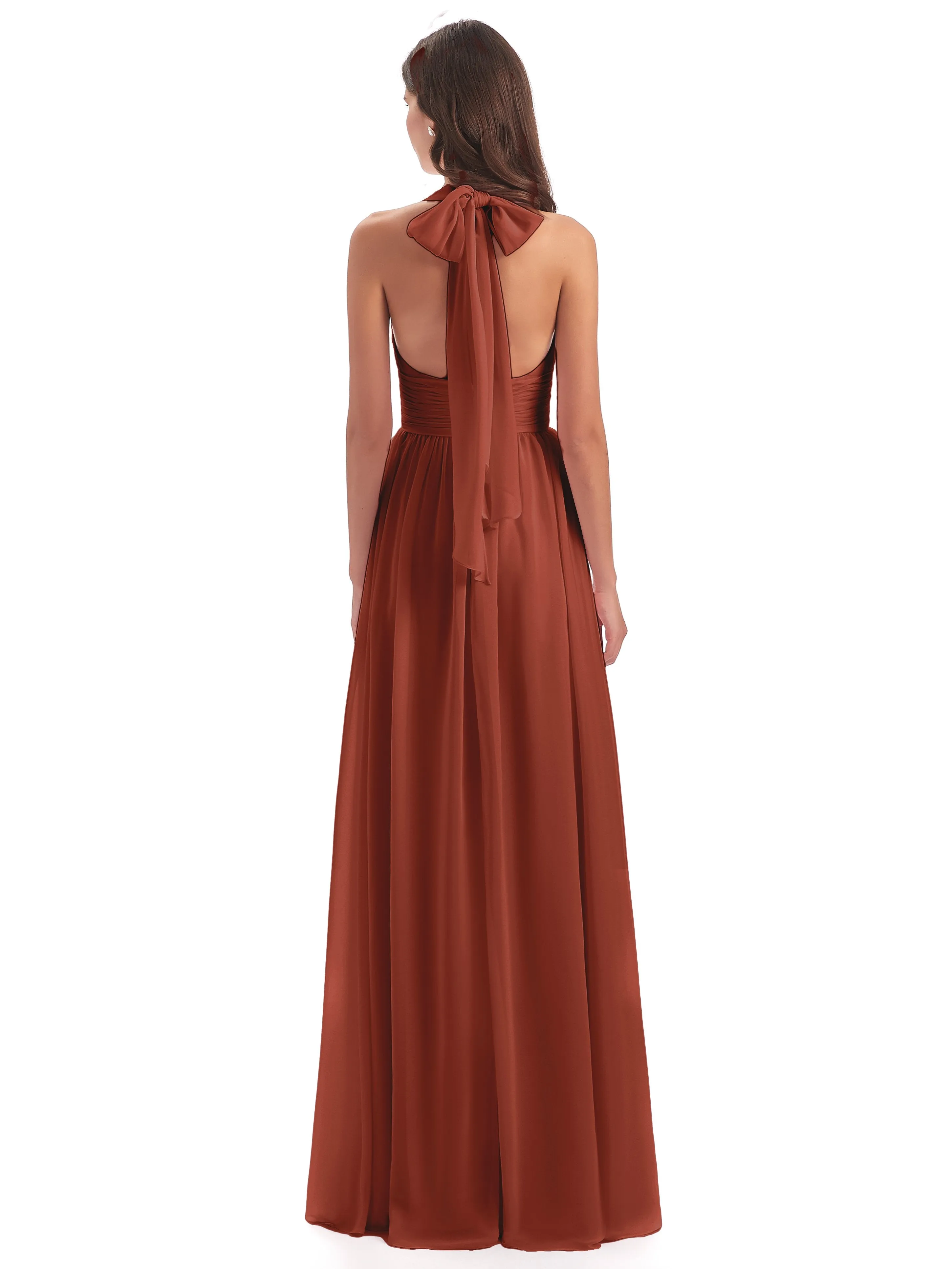 Maisie Fitted V Neck Split Long Chiffon Bridesmaid Dresses