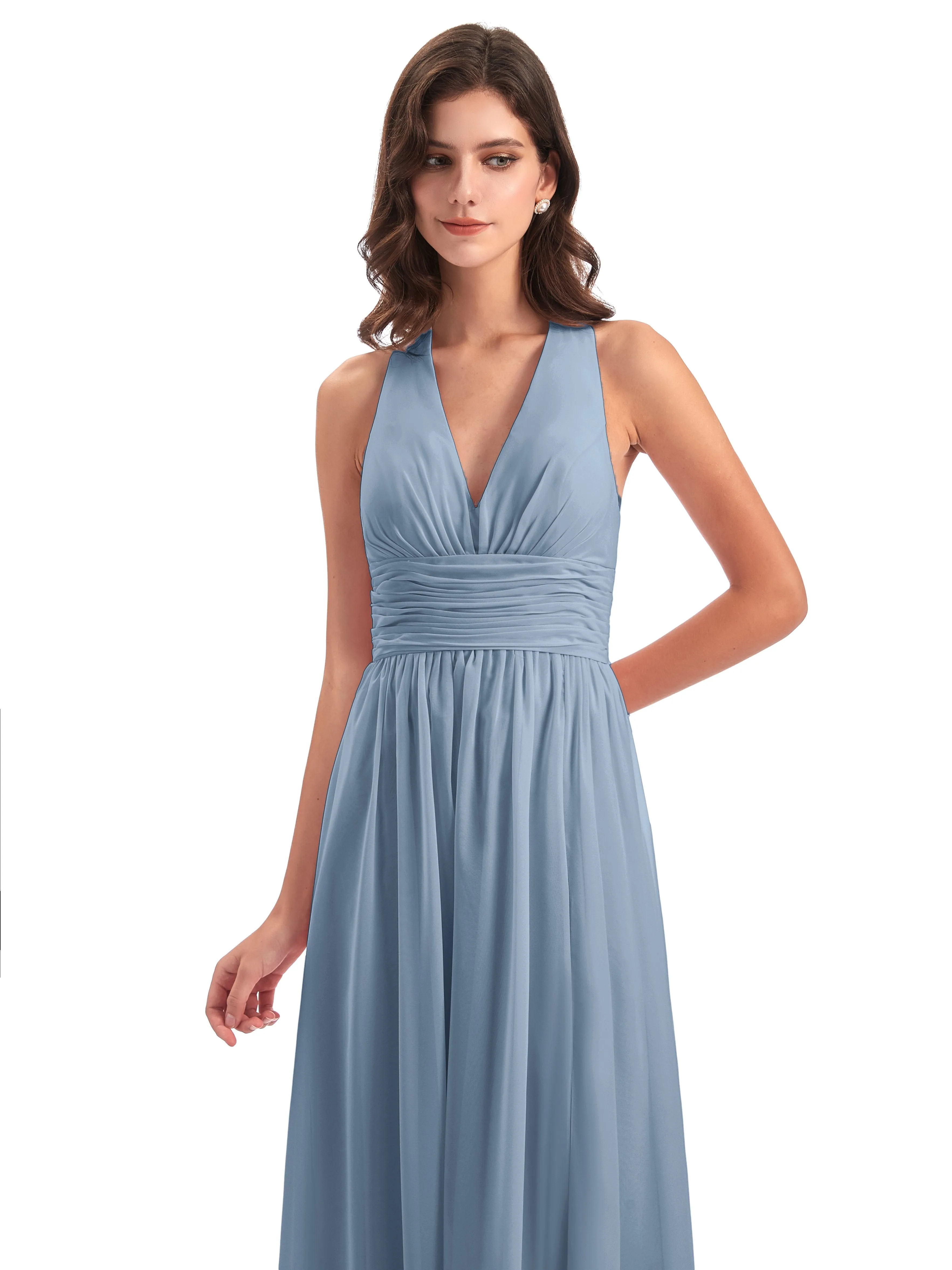 Maisie Fitted V Neck Split Long Chiffon Bridesmaid Dresses