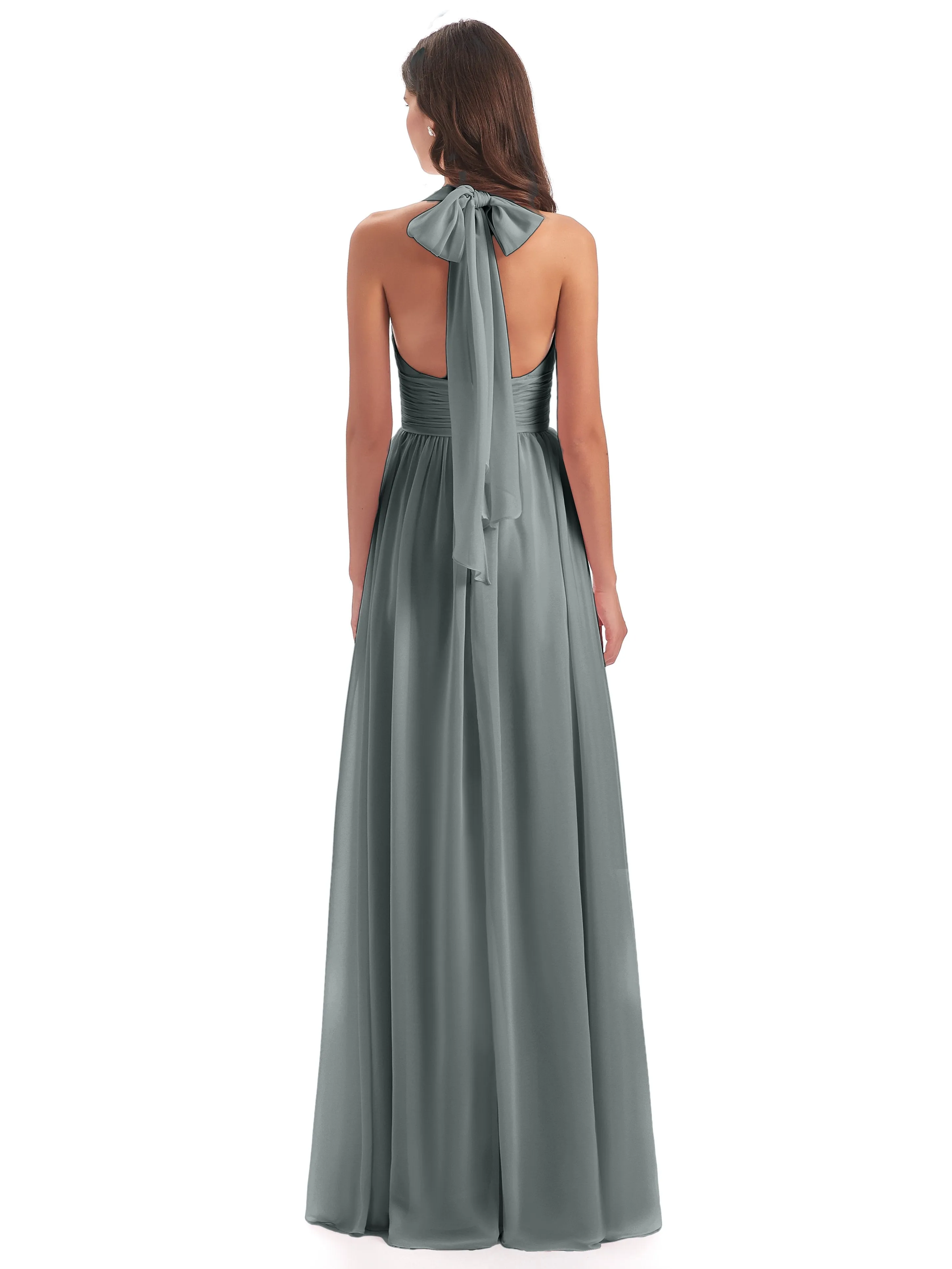 Maisie Fitted V Neck Split Long Chiffon Bridesmaid Dresses