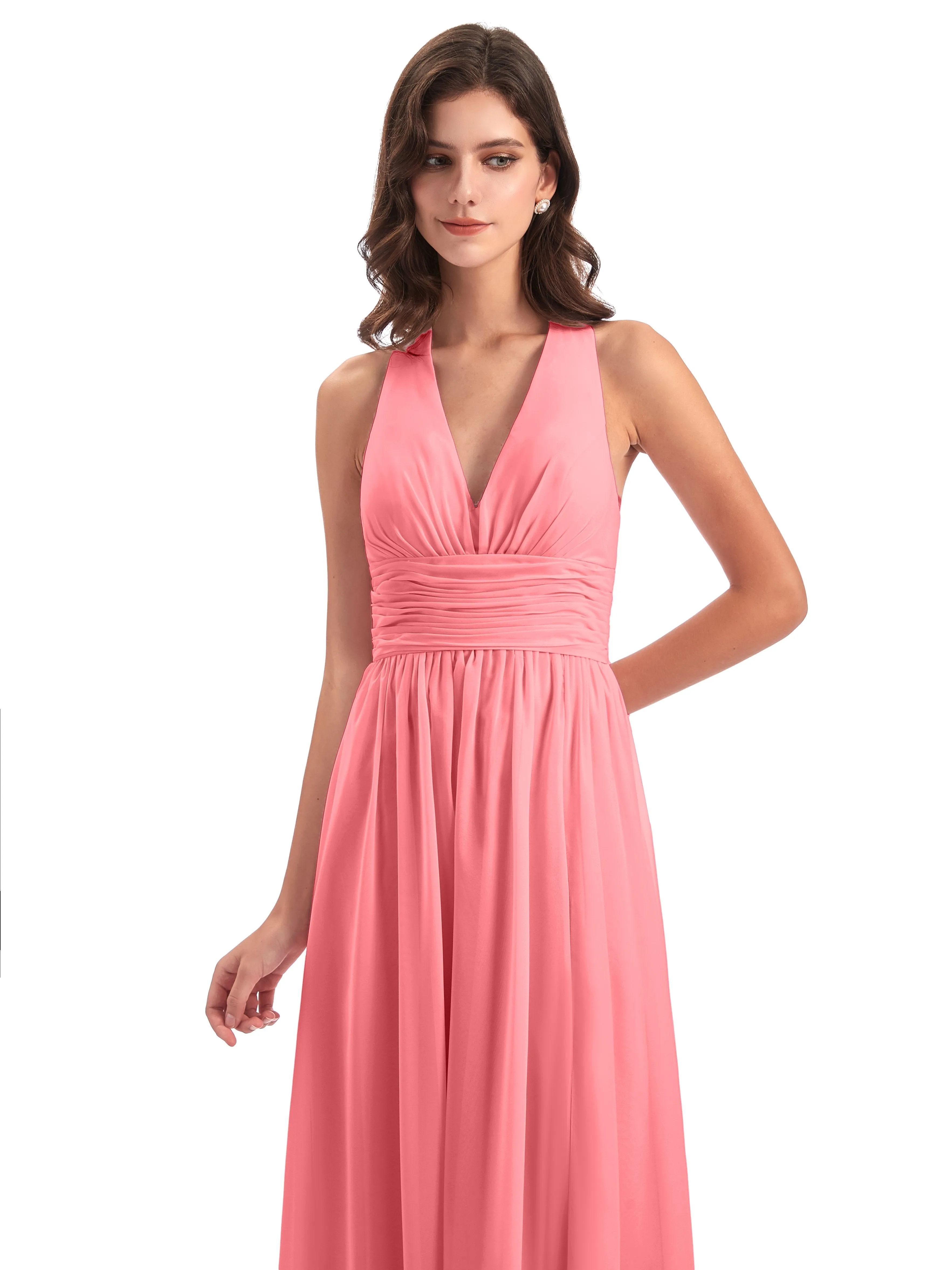 Maisie Fitted V Neck Split Long Chiffon Bridesmaid Dresses