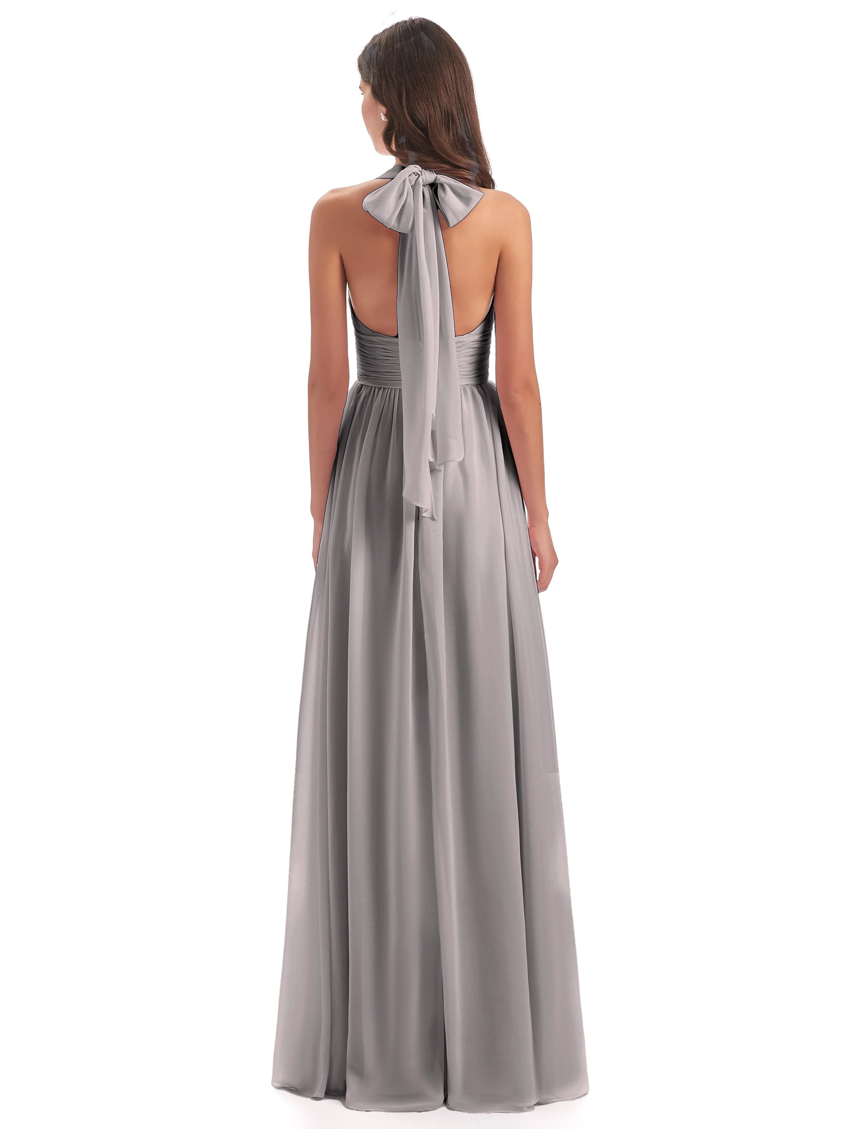 Maisie Fitted V Neck Split Long Chiffon Bridesmaid Dresses