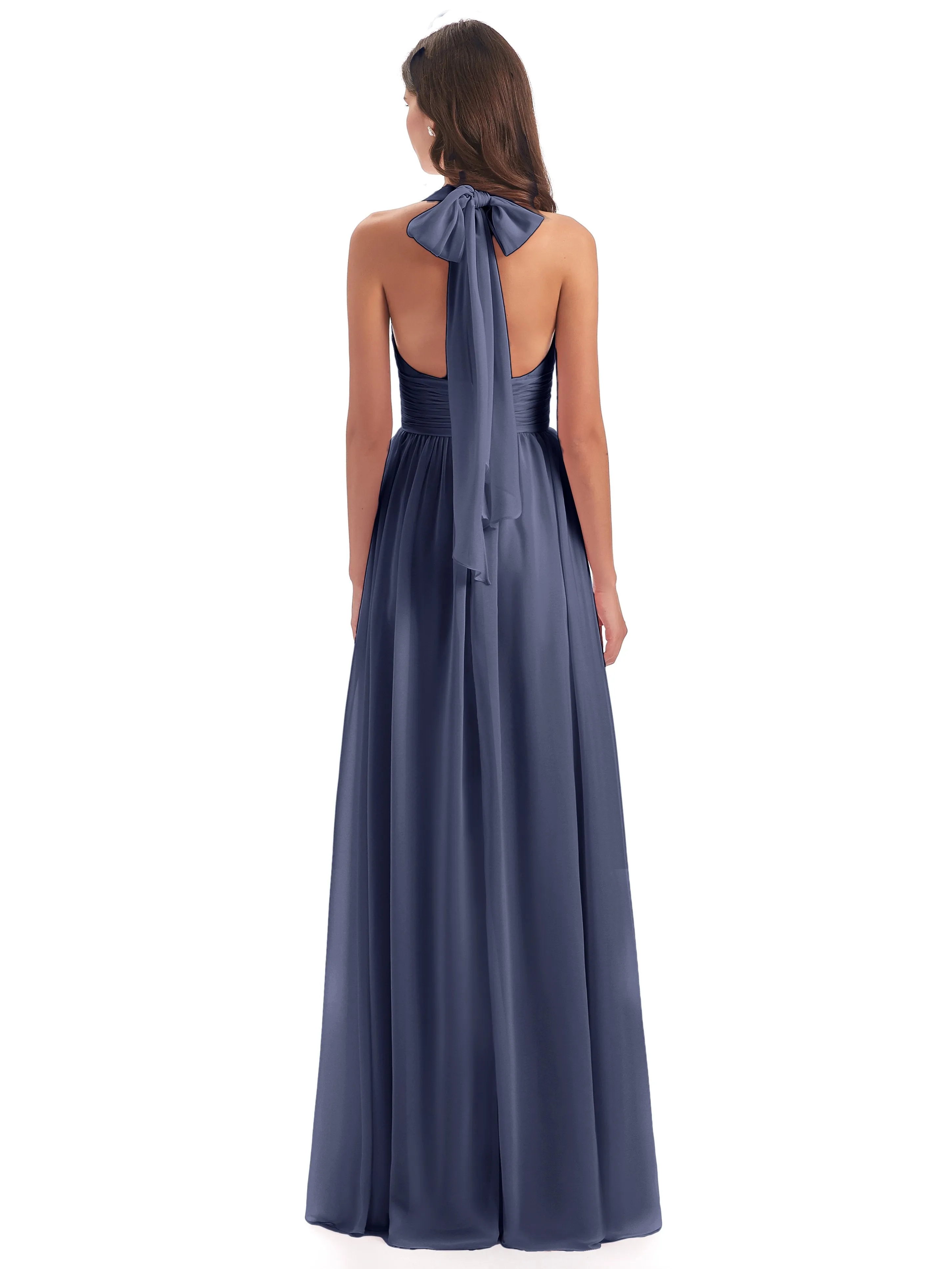 Maisie Fitted V Neck Split Long Chiffon Bridesmaid Dresses