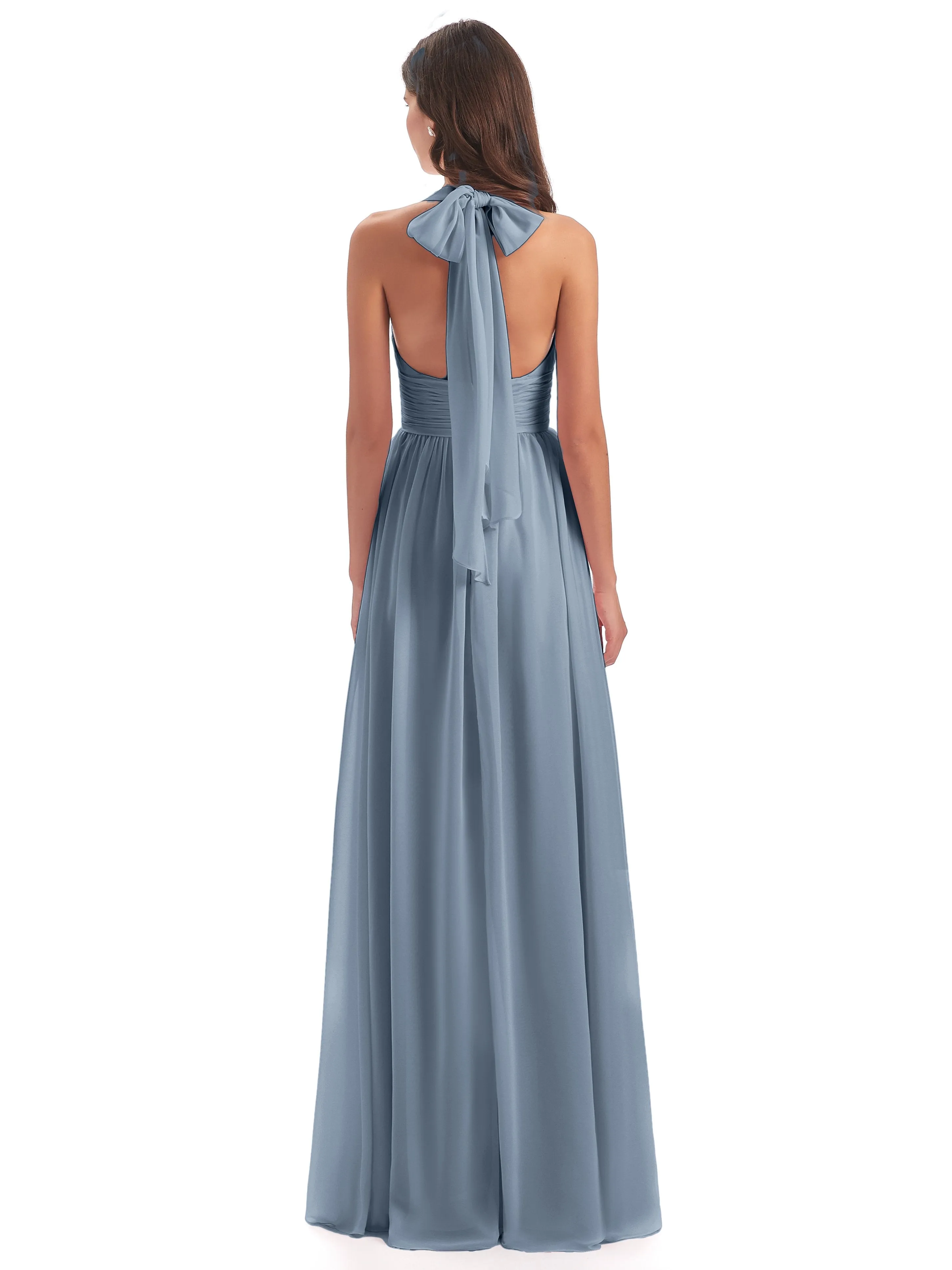 Maisie Fitted V Neck Split Long Chiffon Bridesmaid Dresses