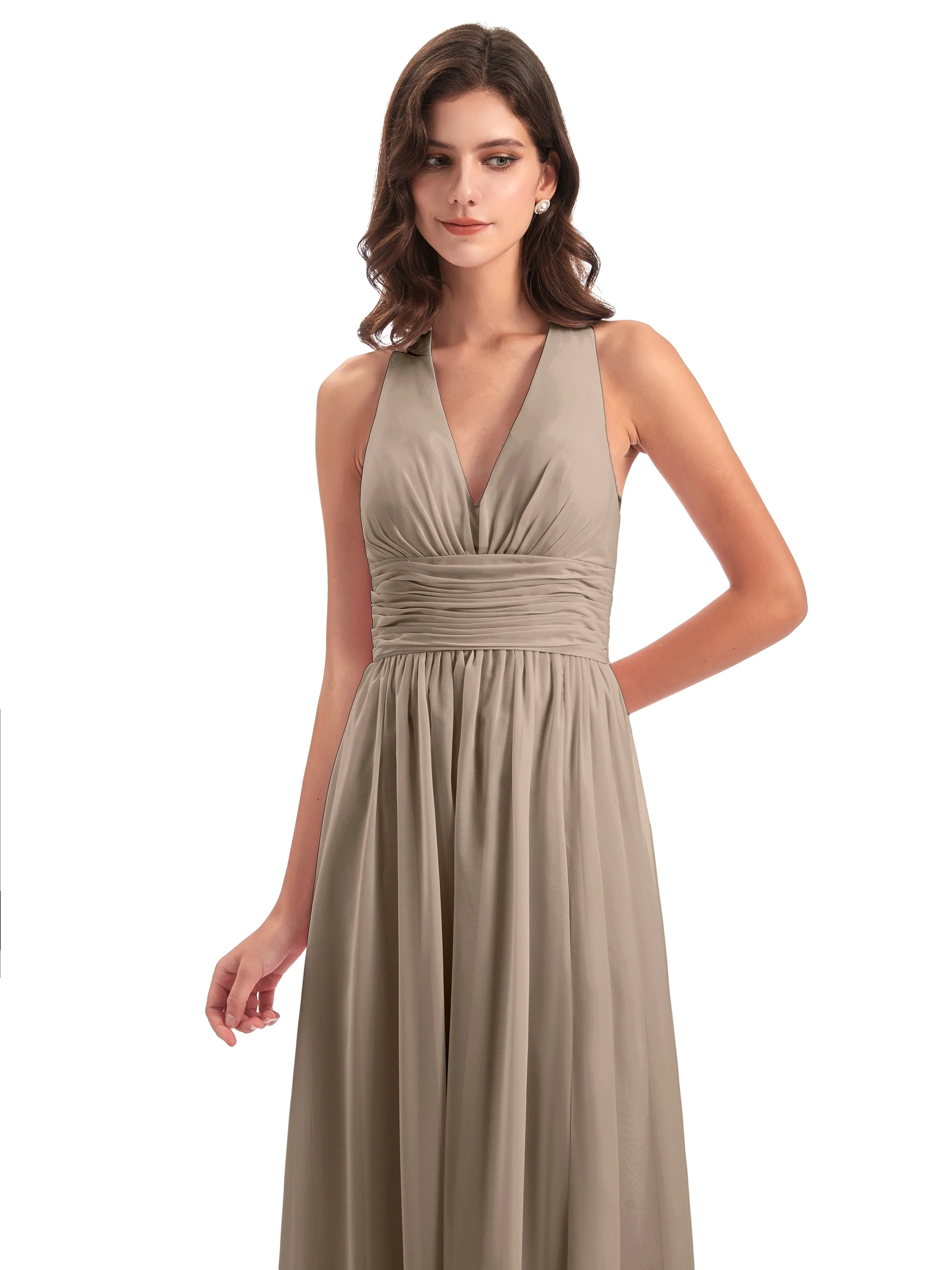 Maisie Fitted V Neck Split Long Chiffon Bridesmaid Dresses