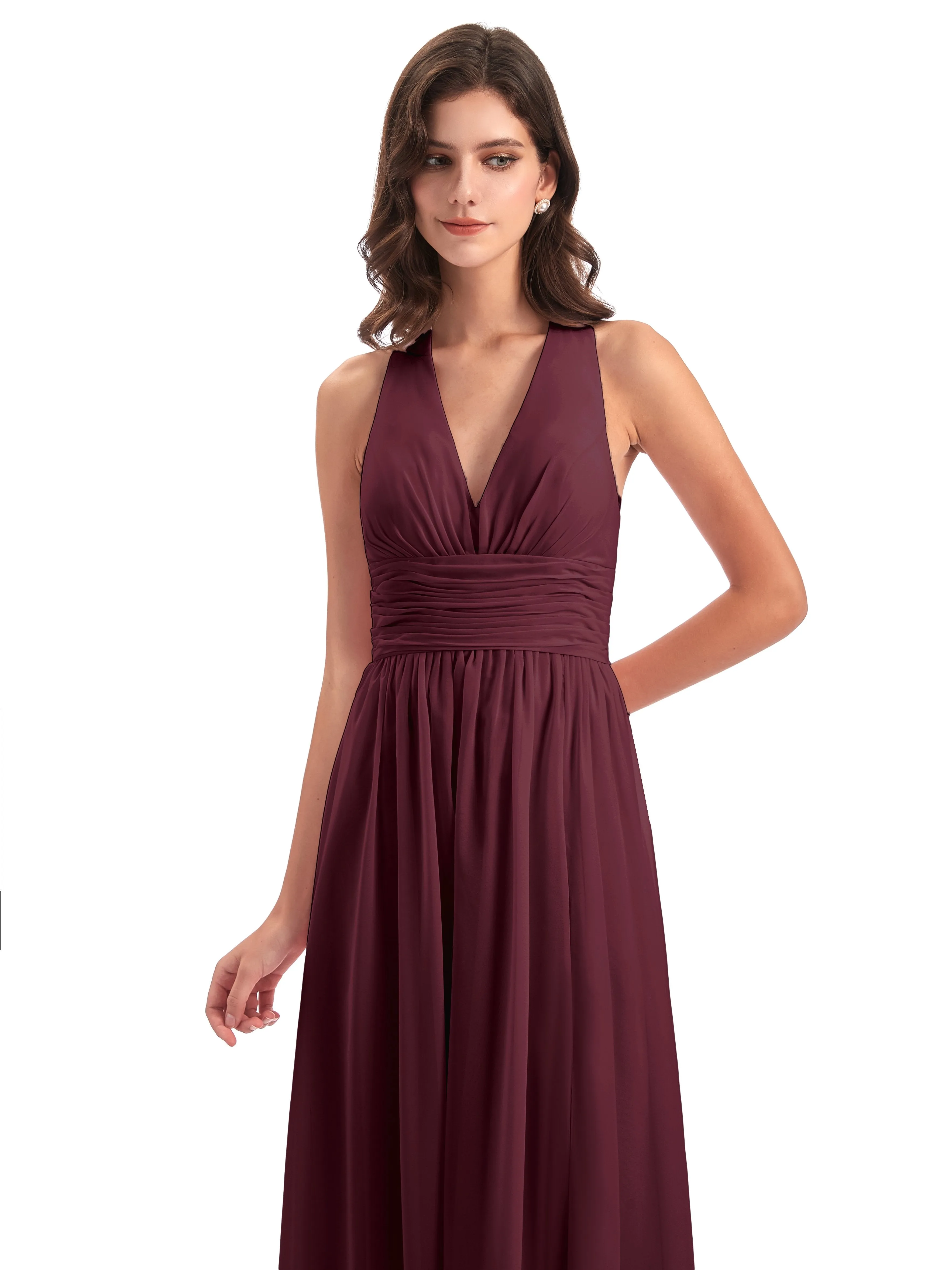 Maisie Fitted V Neck Split Long Chiffon Bridesmaid Dresses