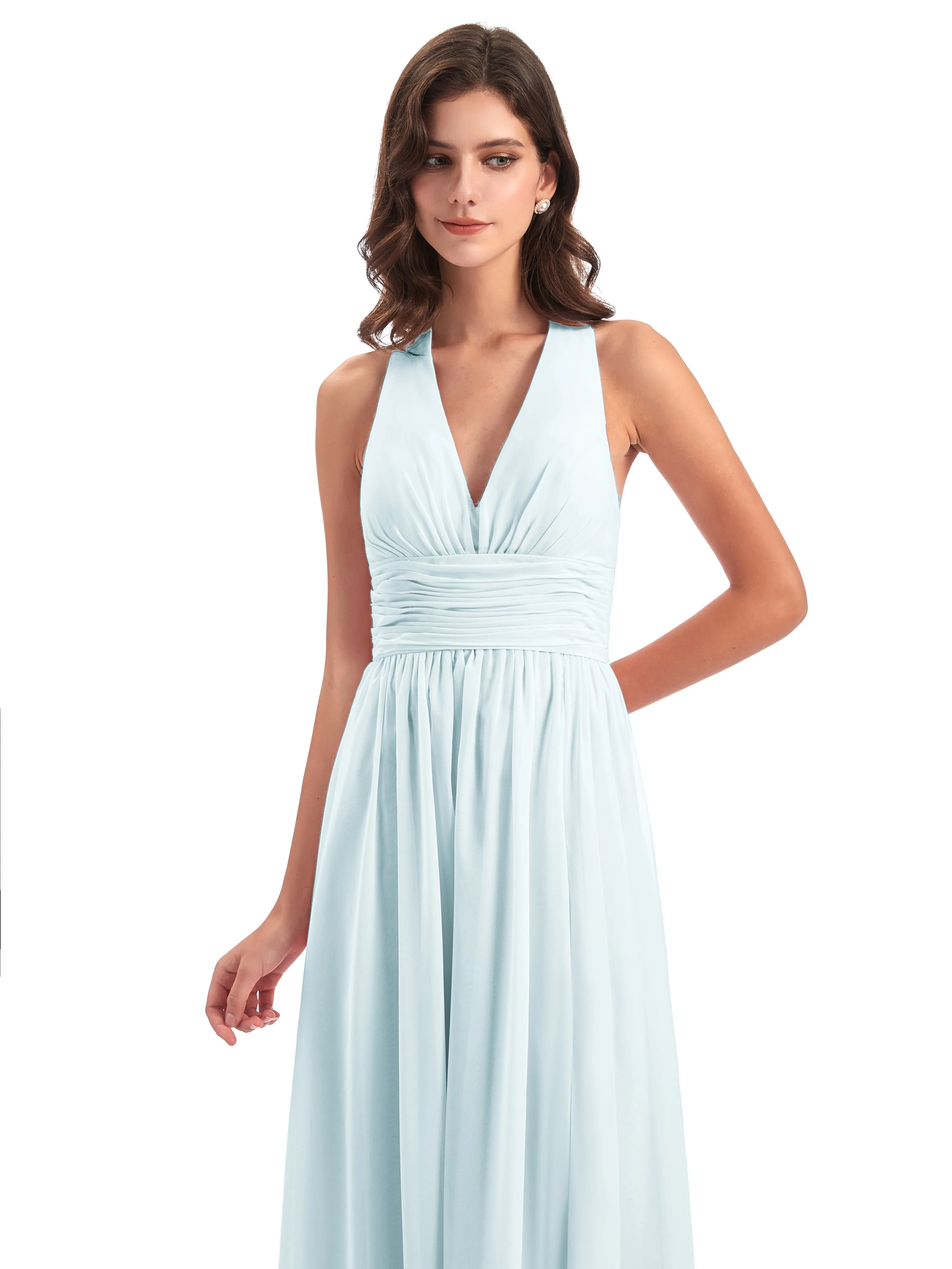 Maisie Fitted V Neck Split Long Chiffon Bridesmaid Dresses