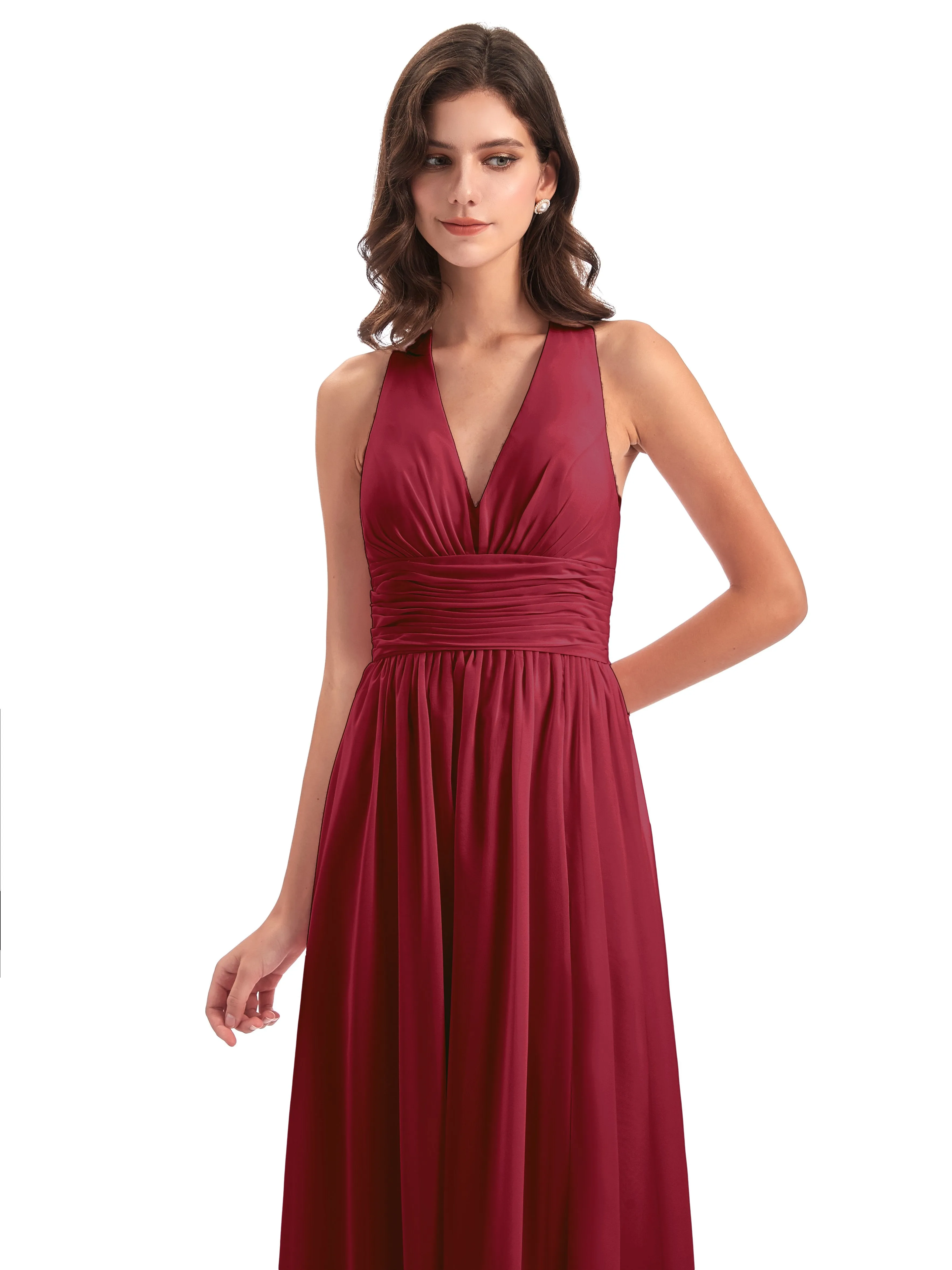 Maisie Fitted V Neck Split Long Chiffon Bridesmaid Dresses