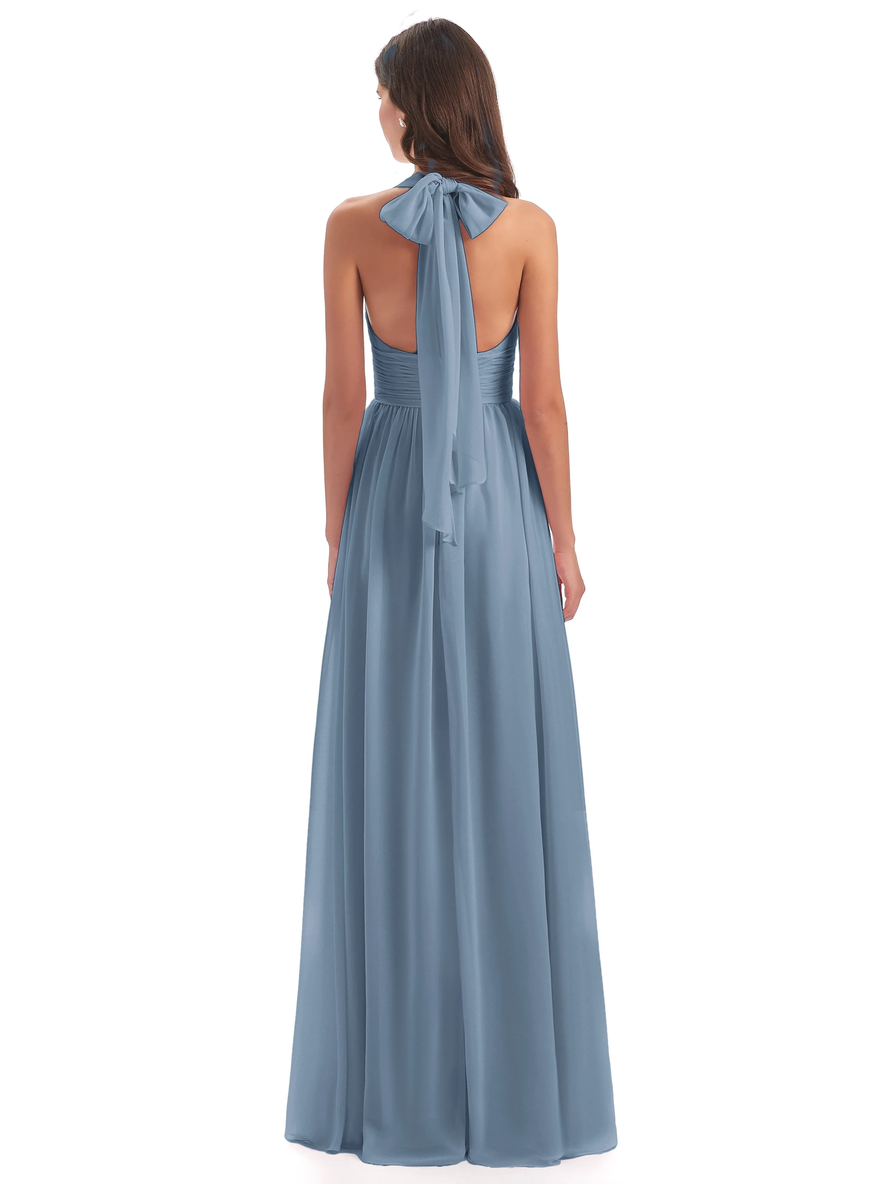 Maisie Fitted V Neck Split Long Chiffon Bridesmaid Dresses