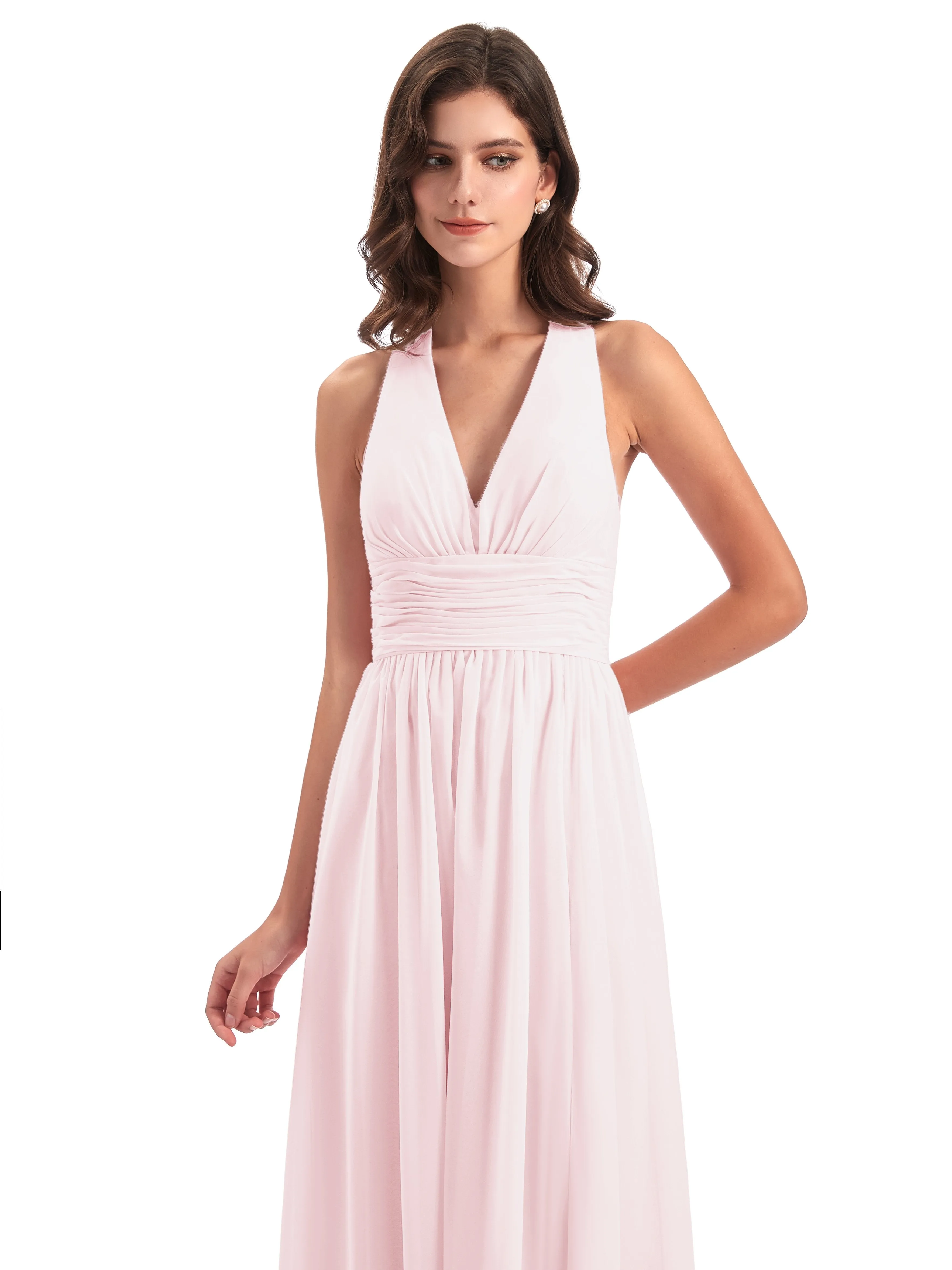 Maisie Fitted V Neck Split Long Chiffon Bridesmaid Dresses