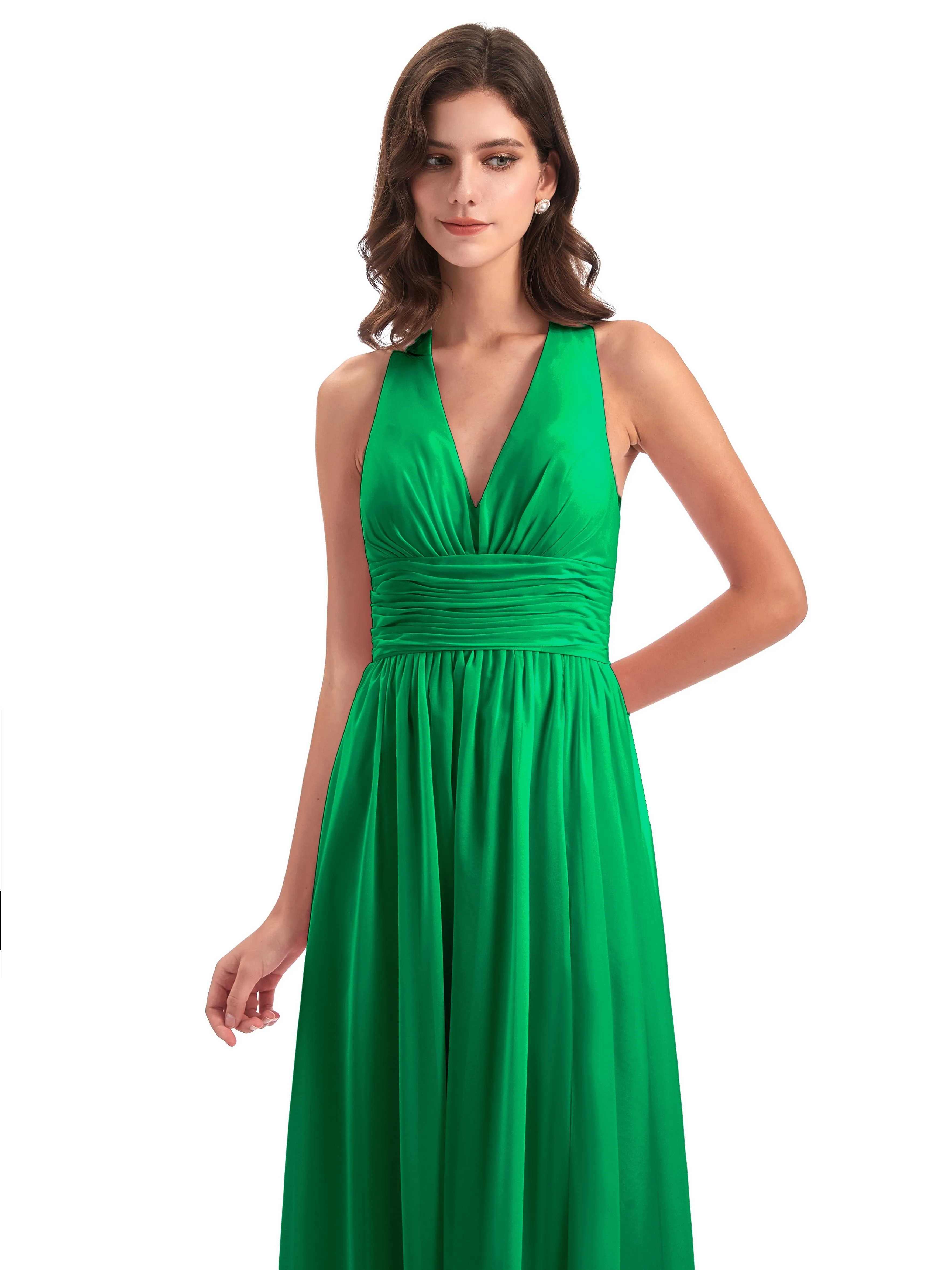 Maisie Fitted V Neck Split Long Chiffon Bridesmaid Dresses