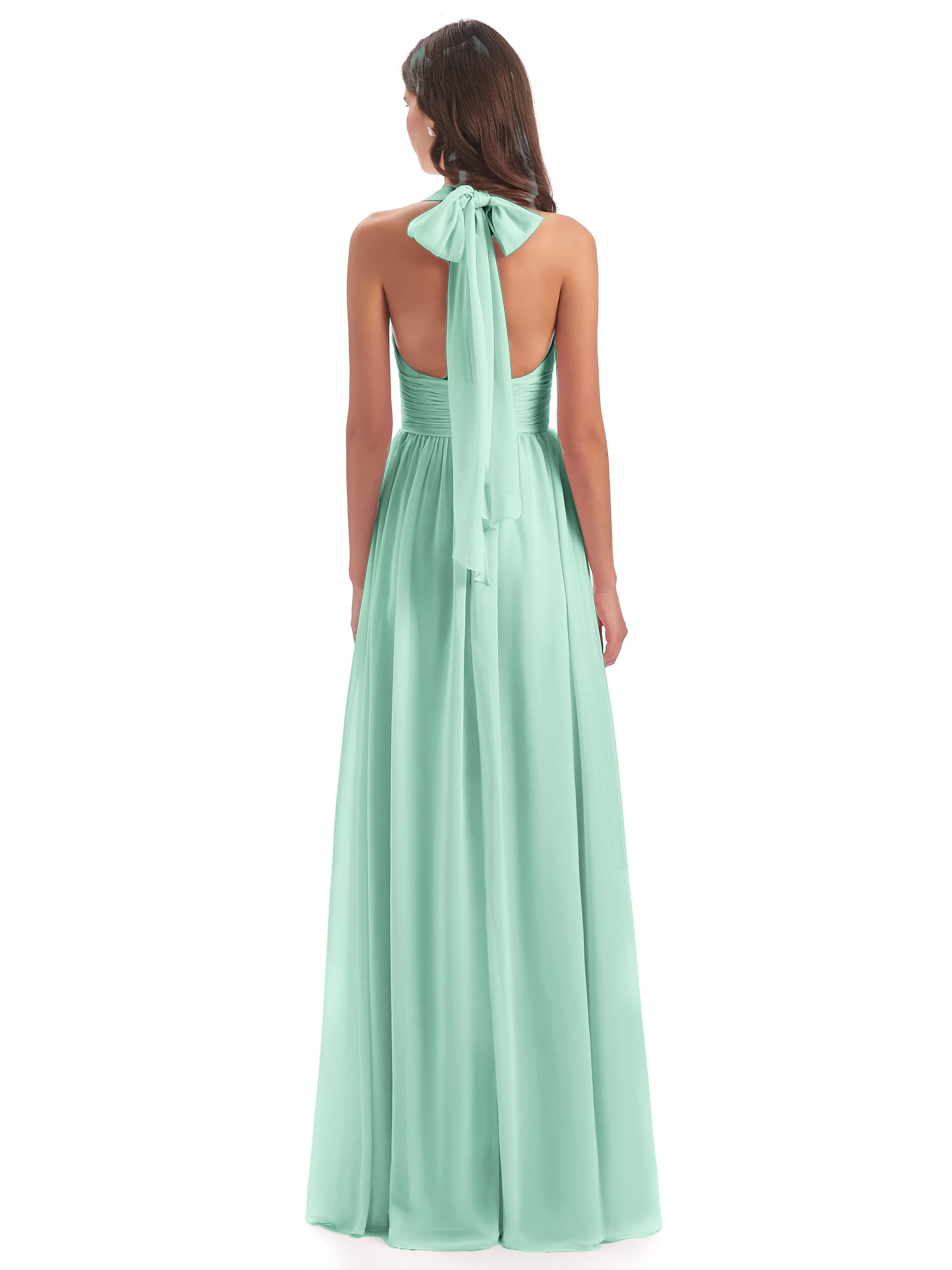 Maisie Fitted V Neck Split Long Chiffon Bridesmaid Dresses