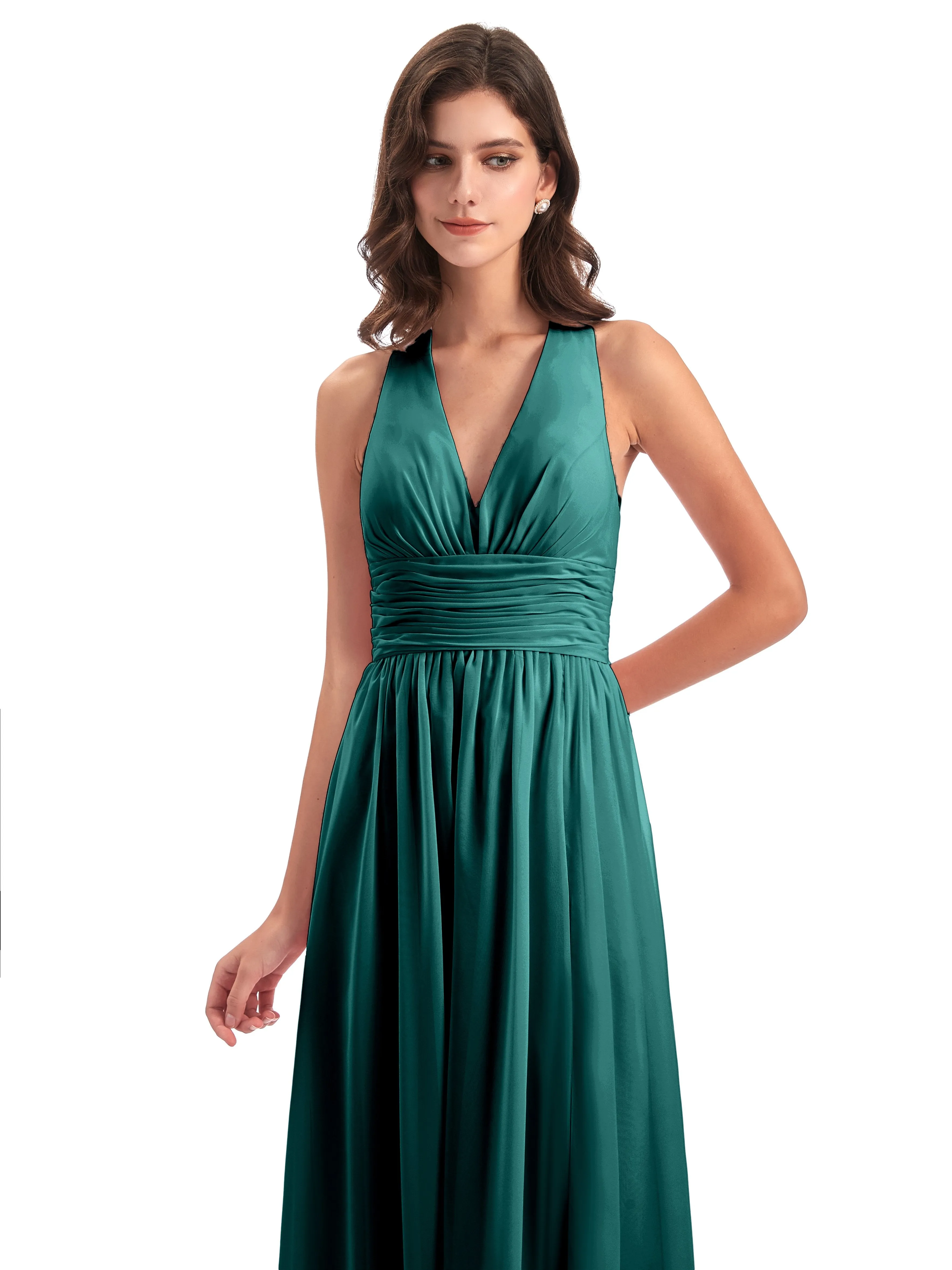 Maisie Fitted V Neck Split Long Chiffon Bridesmaid Dresses