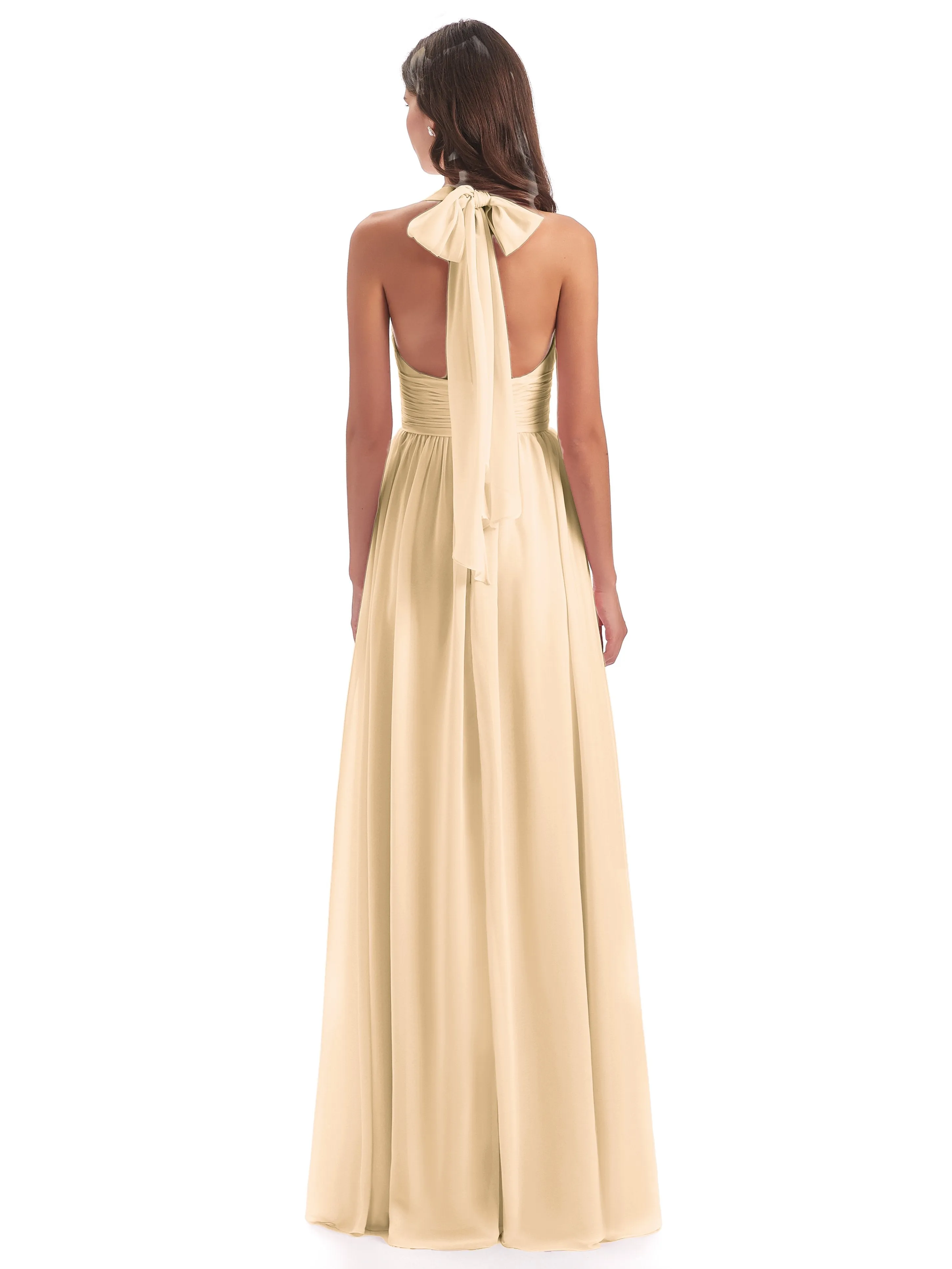 Maisie Fitted V Neck Split Long Chiffon Bridesmaid Dresses