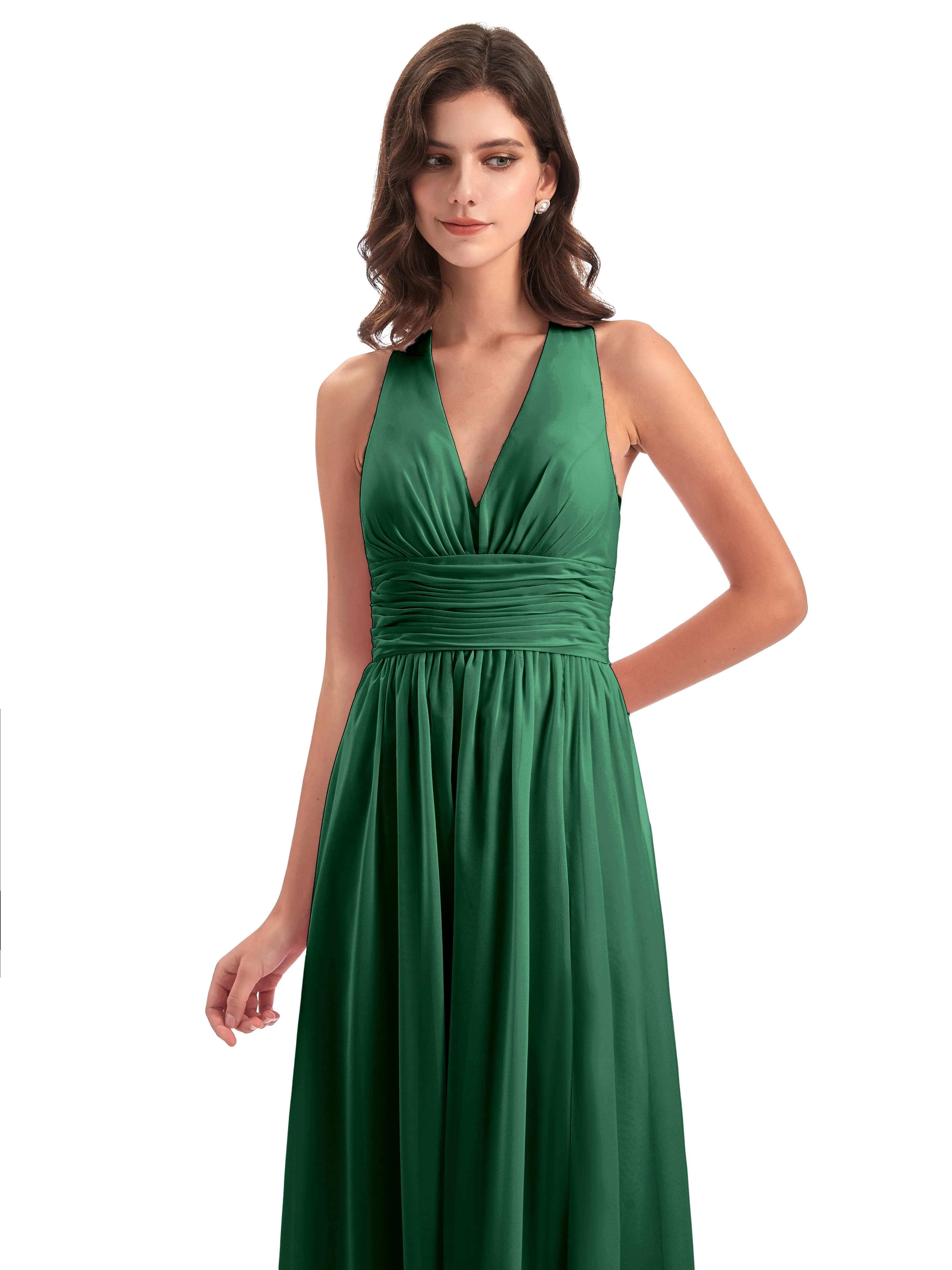 Maisie Fitted V Neck Split Long Chiffon Bridesmaid Dresses