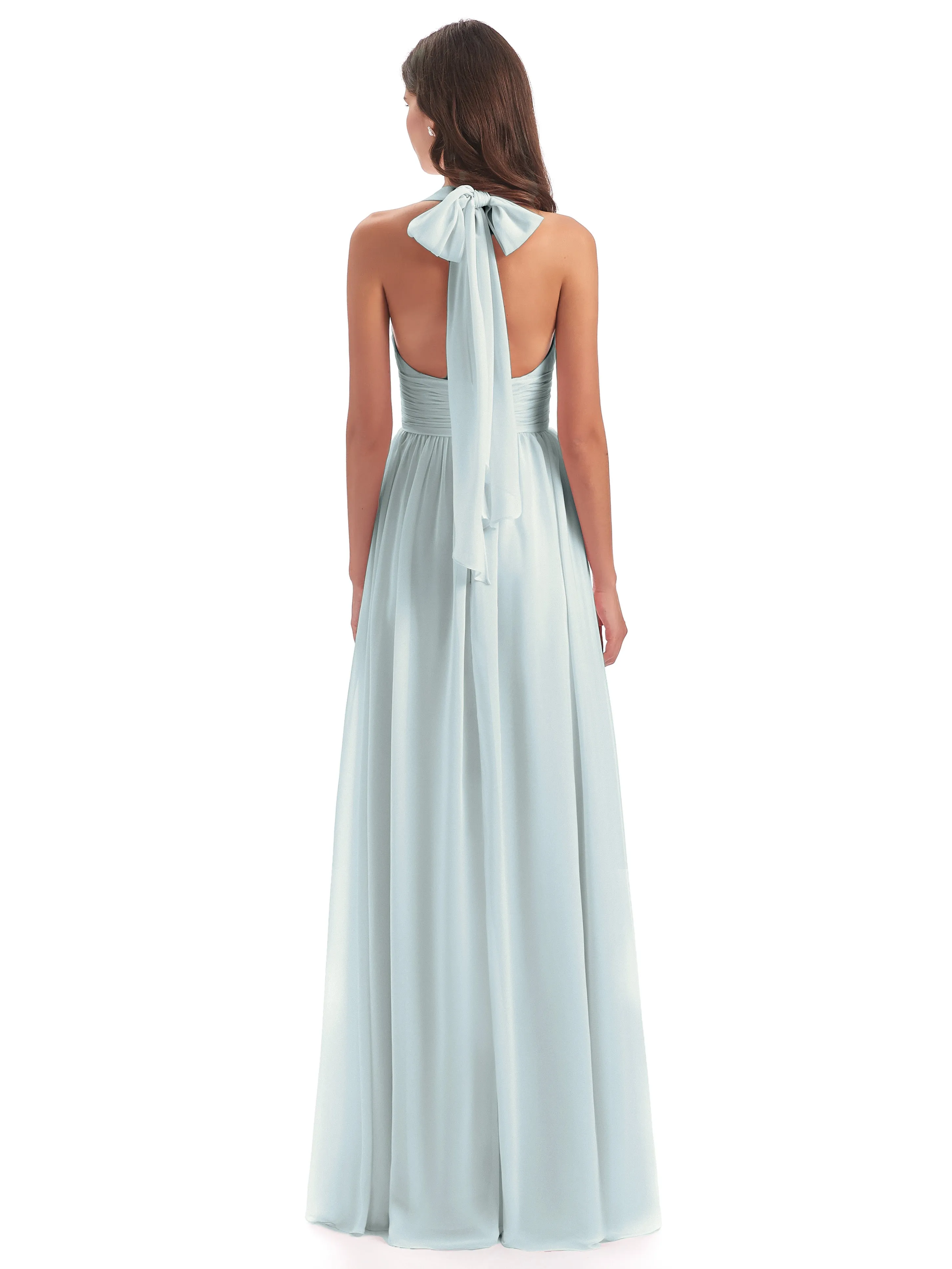 Maisie Fitted V Neck Split Long Chiffon Bridesmaid Dresses