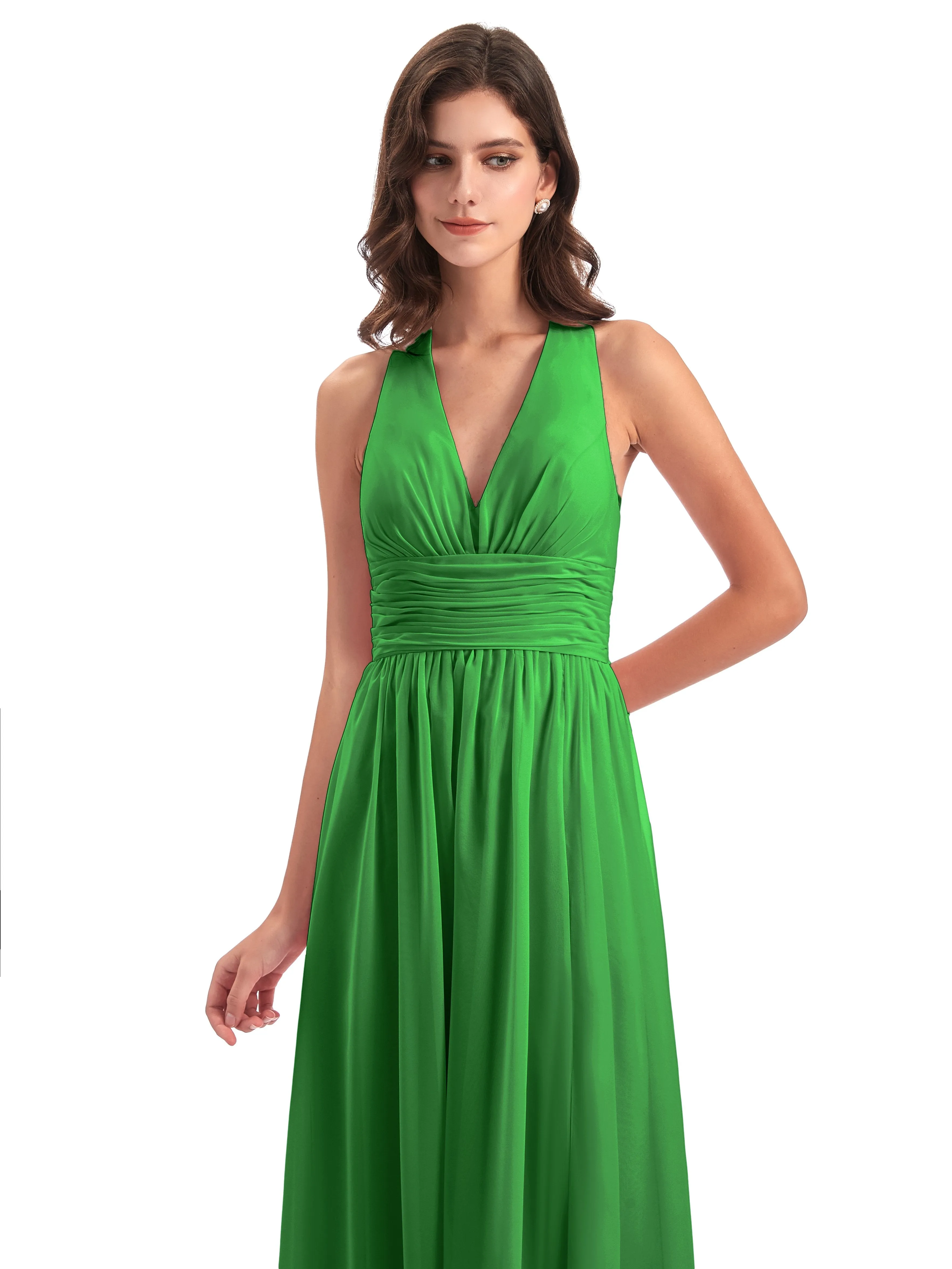 Maisie Fitted V Neck Split Long Chiffon Bridesmaid Dresses