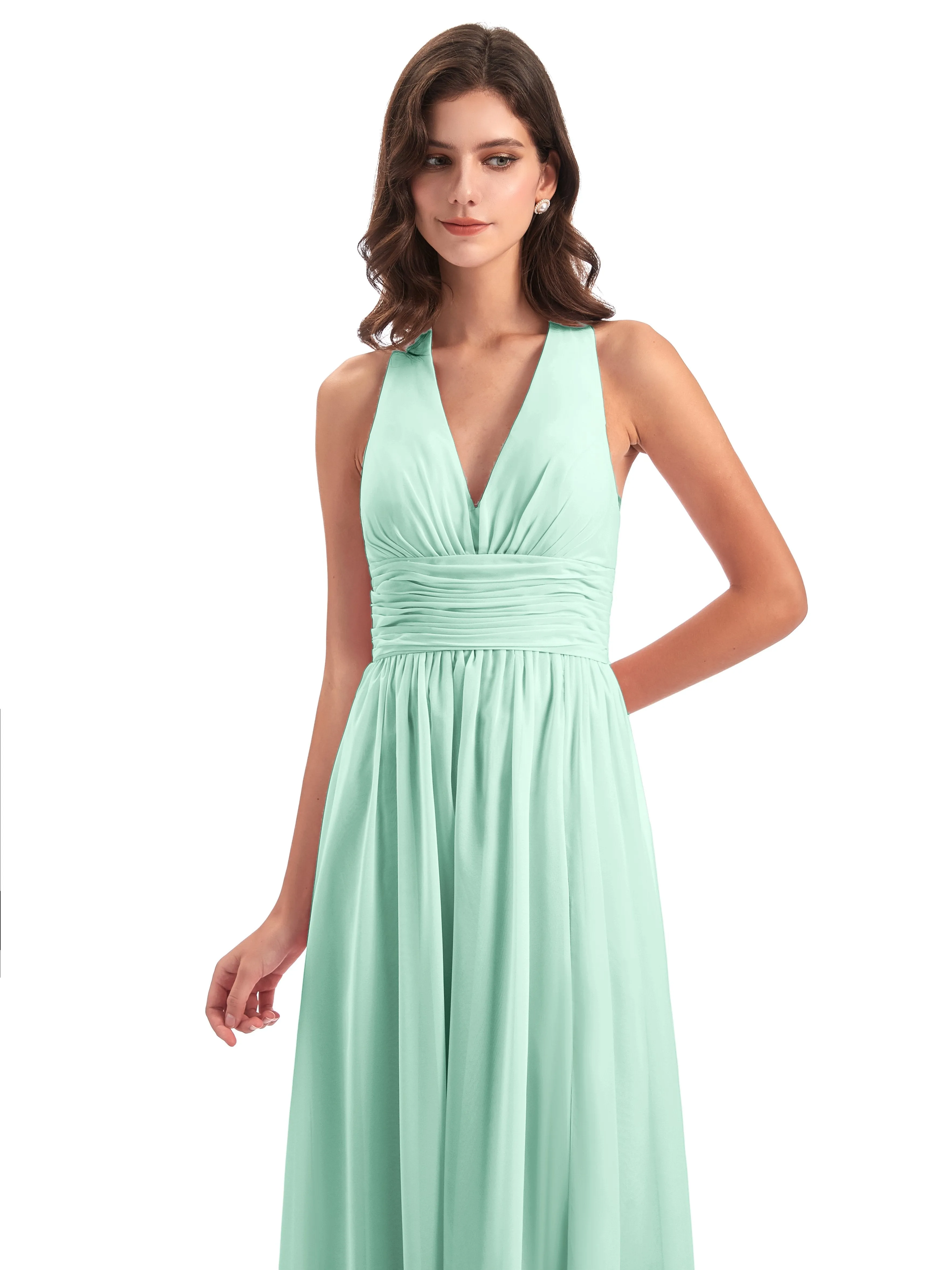 Maisie Fitted V Neck Split Long Chiffon Bridesmaid Dresses