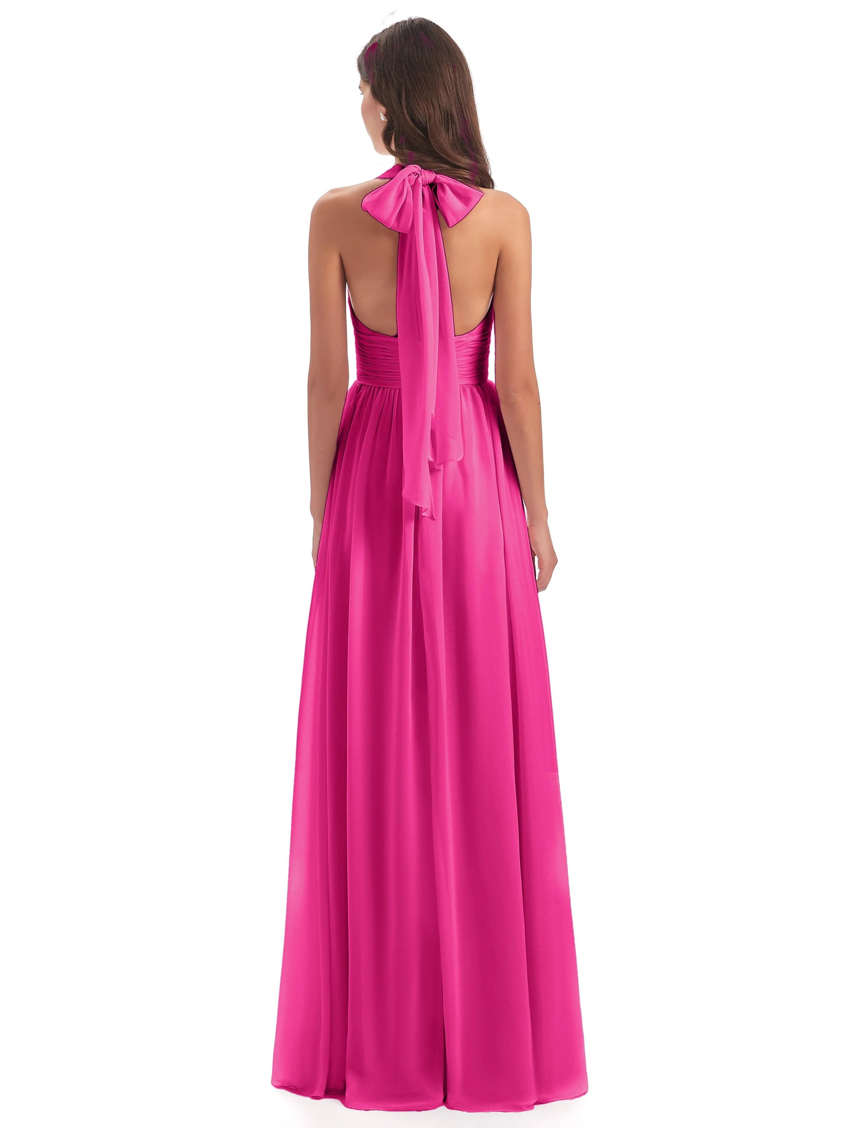 Maisie Fitted V Neck Split Long Chiffon Bridesmaid Dresses