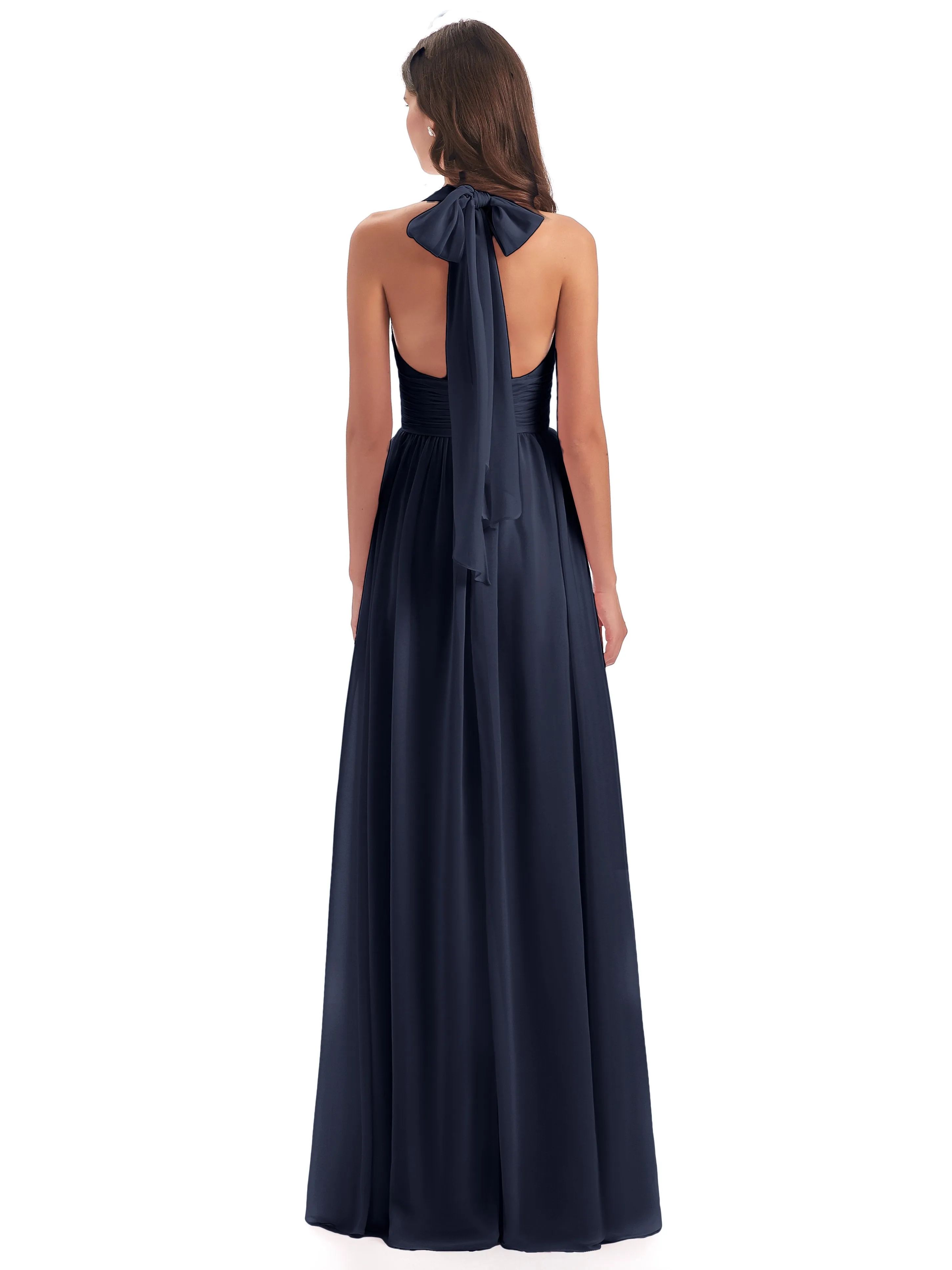 Maisie Fitted V Neck Split Long Chiffon Bridesmaid Dresses