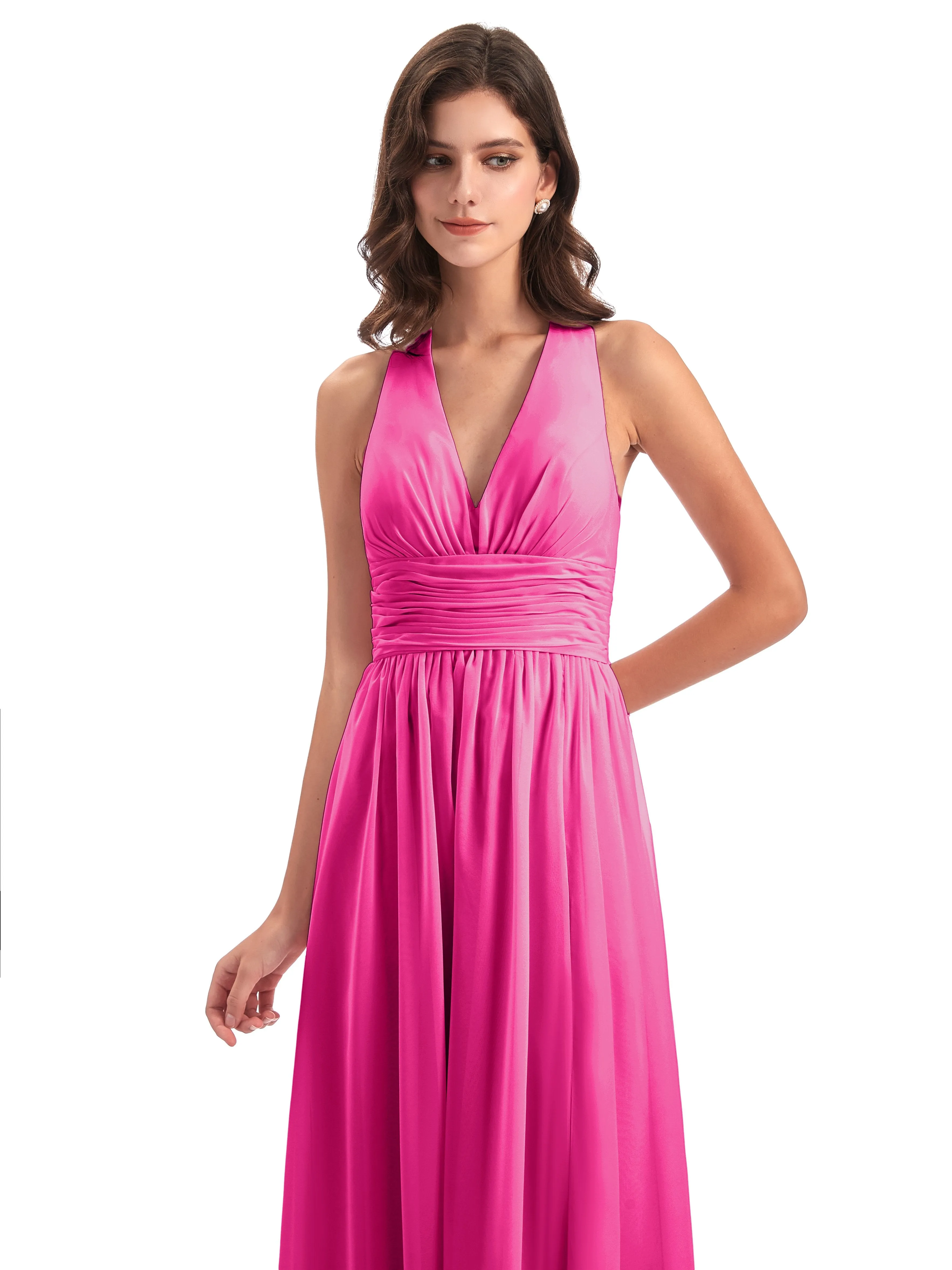 Maisie Fitted V Neck Split Long Chiffon Bridesmaid Dresses