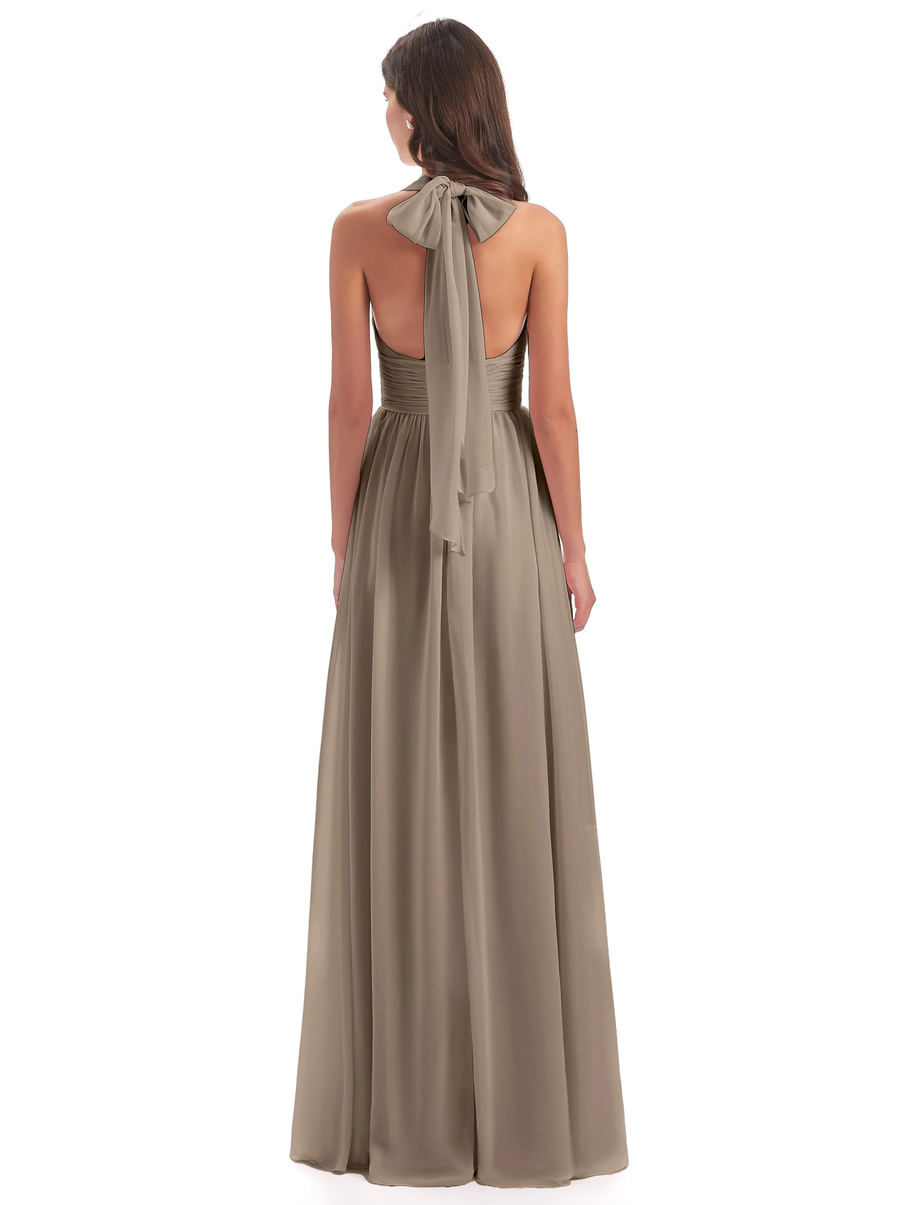 Maisie Fitted V Neck Split Long Chiffon Bridesmaid Dresses