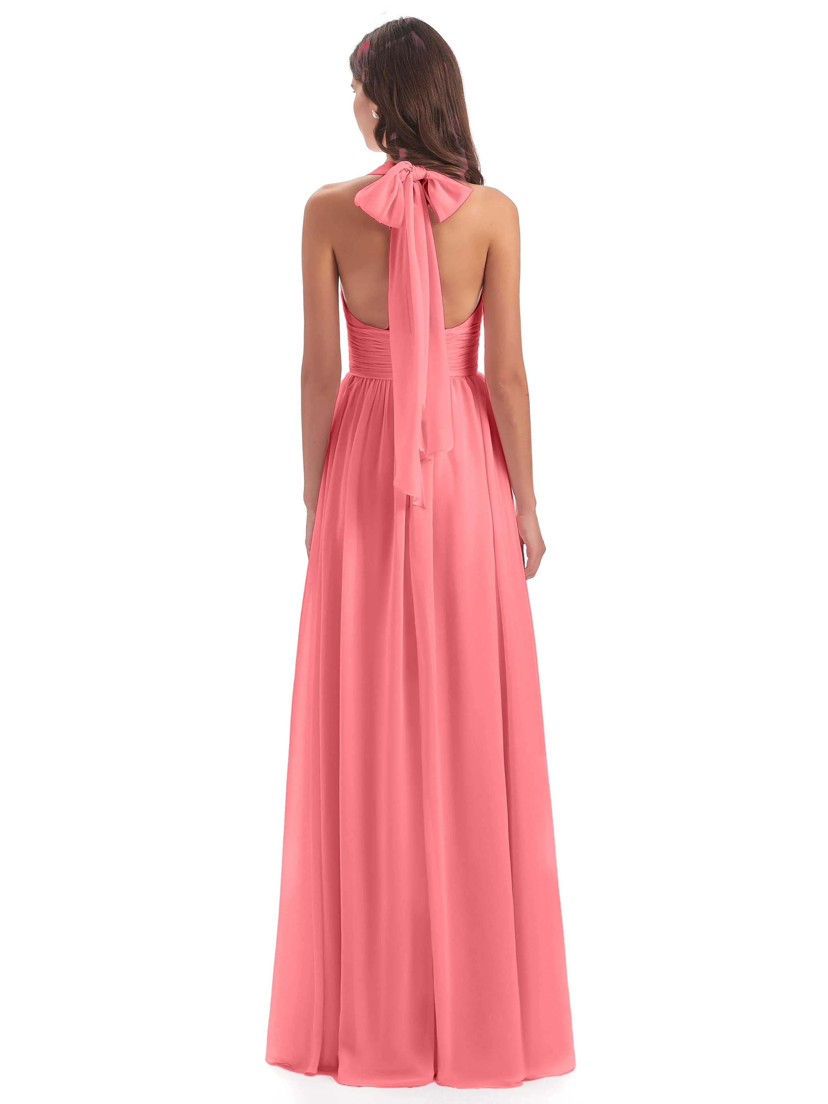 Maisie Fitted V Neck Split Long Chiffon Bridesmaid Dresses