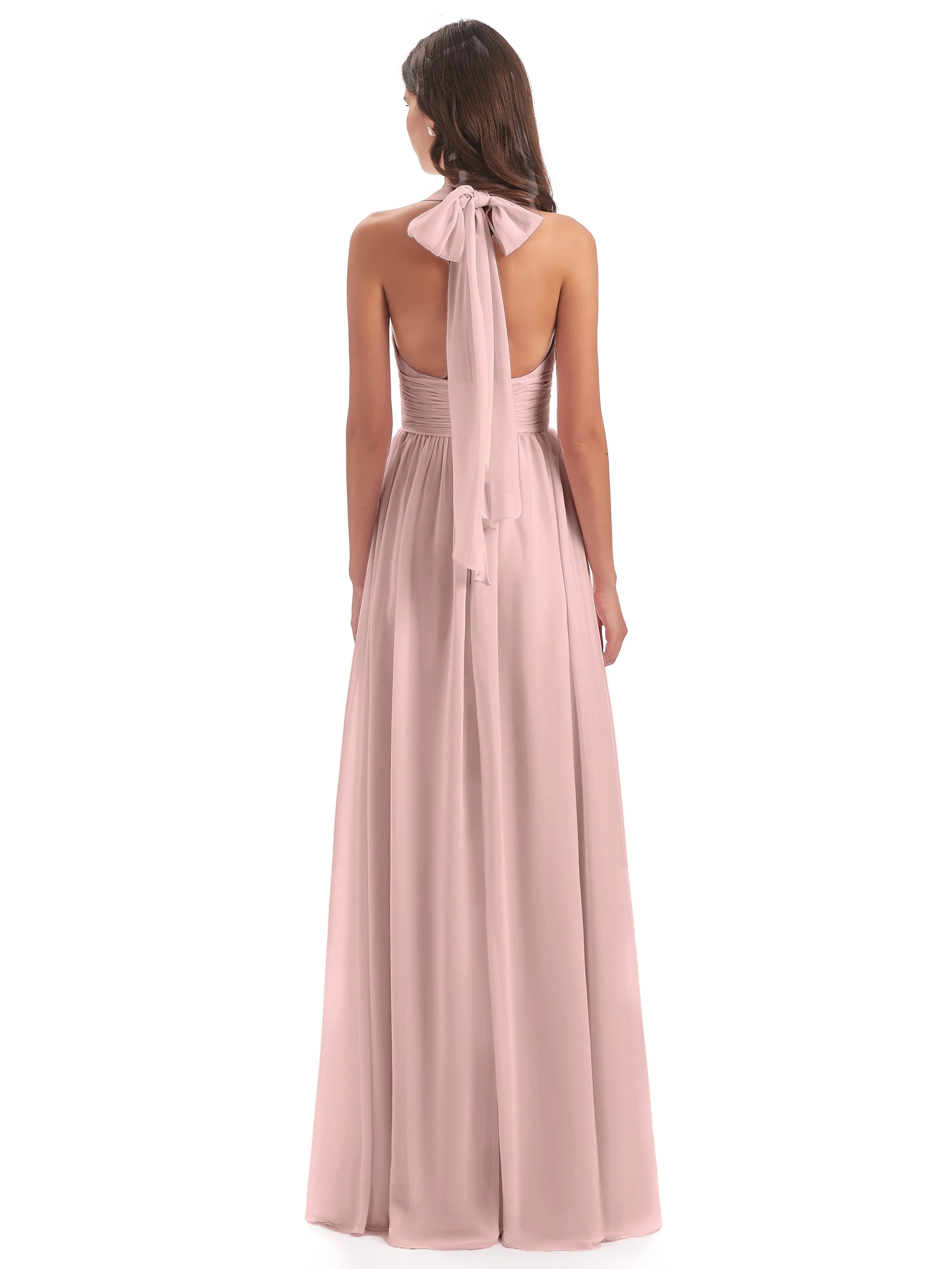 Maisie Fitted V Neck Split Long Chiffon Bridesmaid Dresses