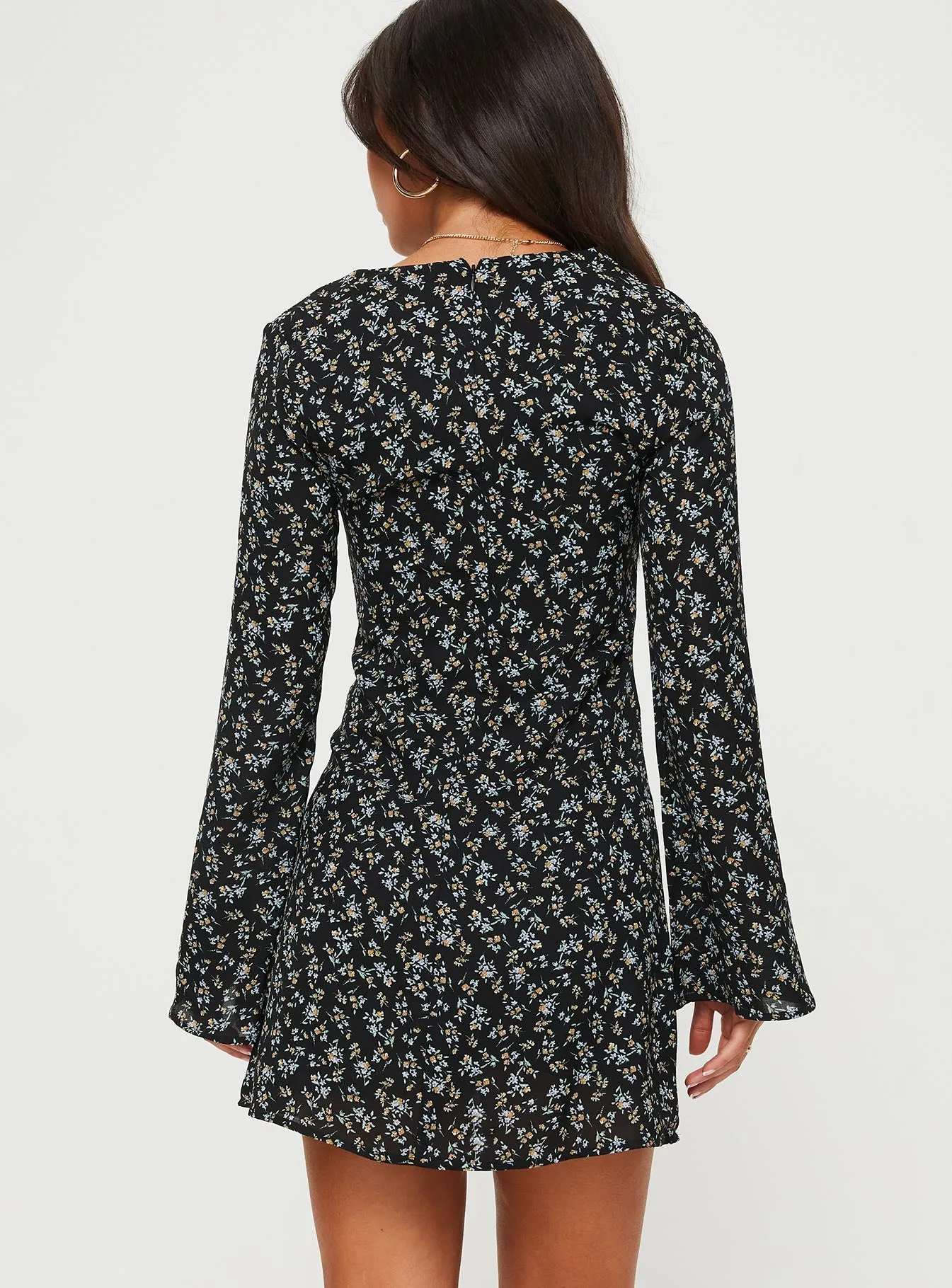 Malop Long Sleeve Mini Dress Black Floral