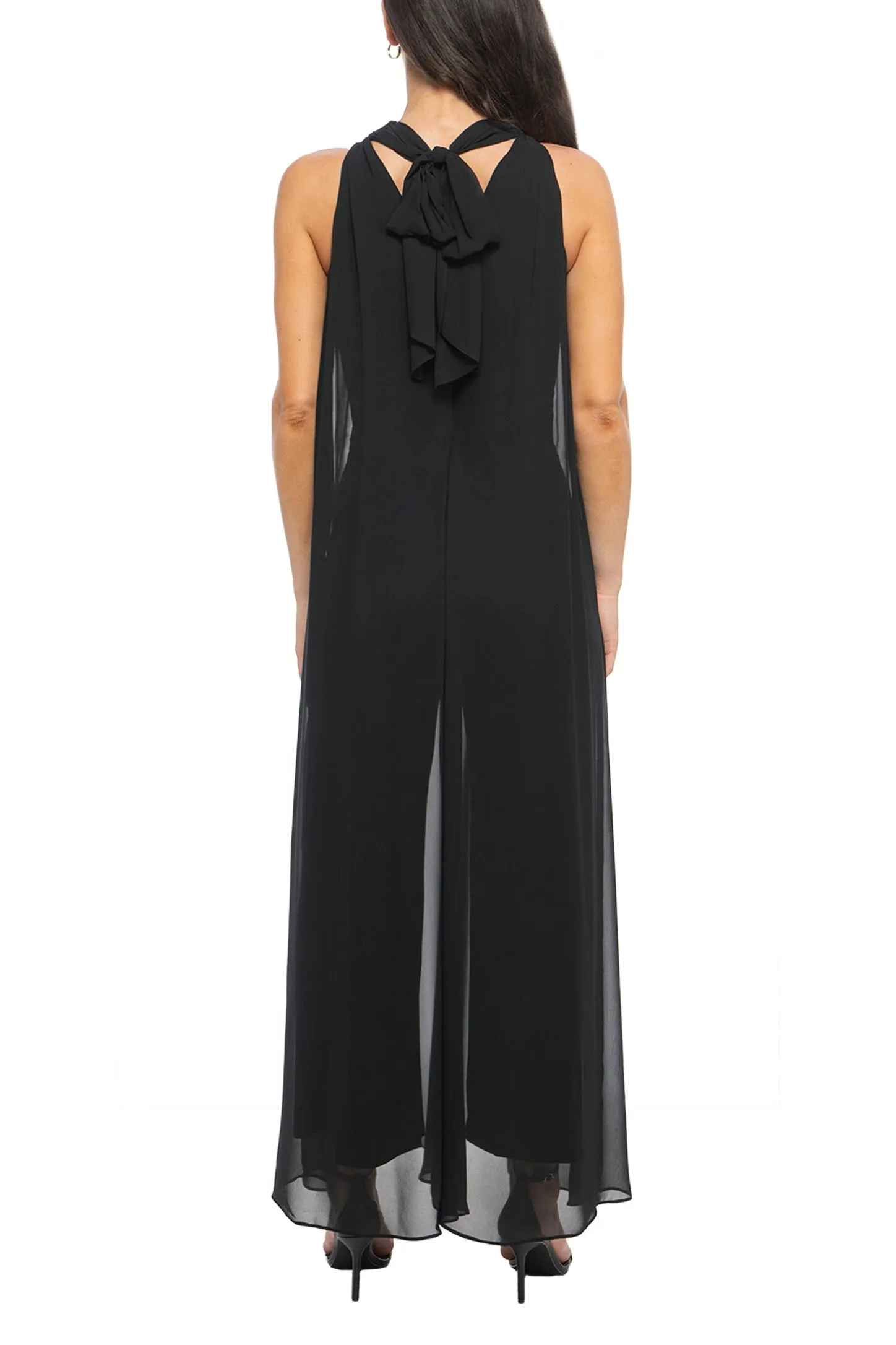 Marina Chiffon Halter Neck Sleeveless Wide Leg Overlay Jumpsuit