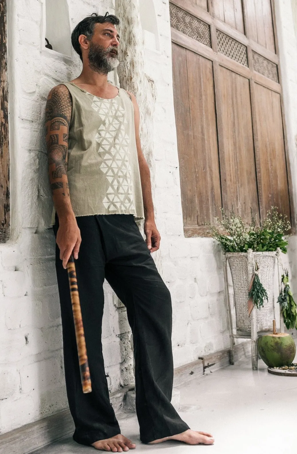 Mens Linen Wrap Pants / Loose Fitting Lounge Boho Trousers / Black