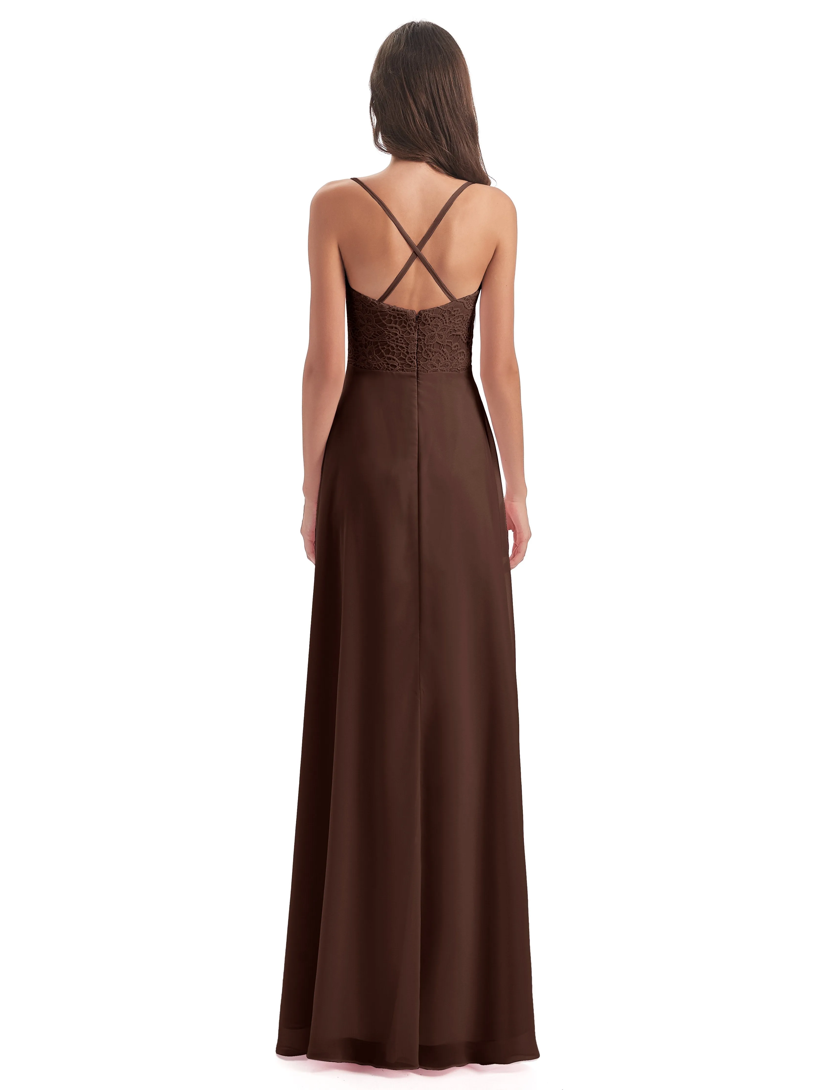 Mia Lace/Chiffon Sheath-Column Long Bridesmaid Dresses